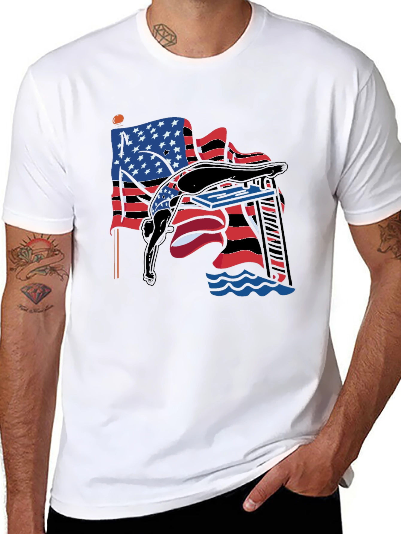 USA Diver T-Shirt - Patriotic Style