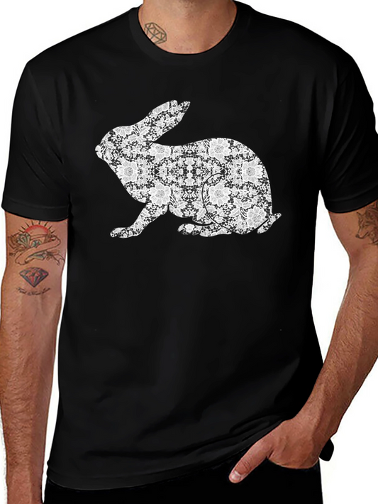 Black Floral Rabbit Graphic T-Shirt