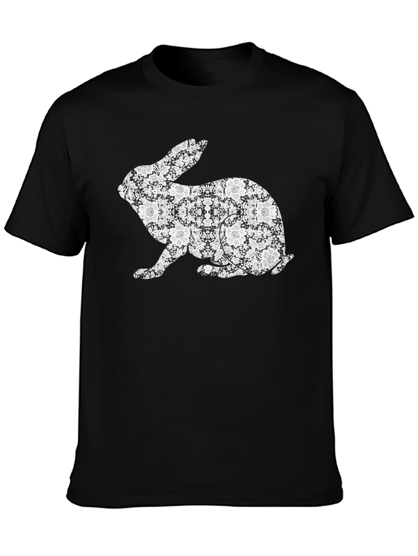 Black Floral Rabbit Graphic T-Shirt