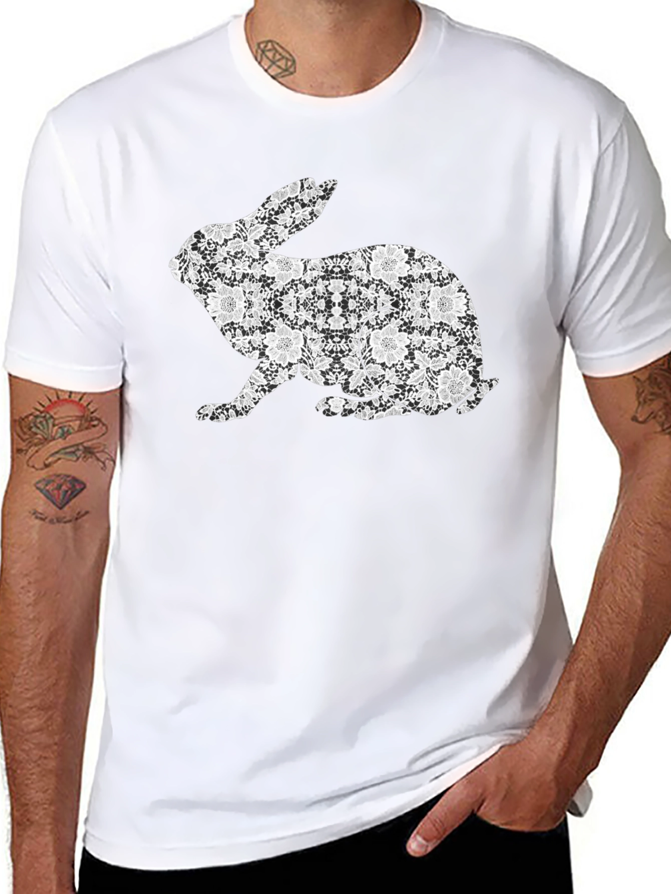 Black Floral Rabbit Graphic T-Shirt