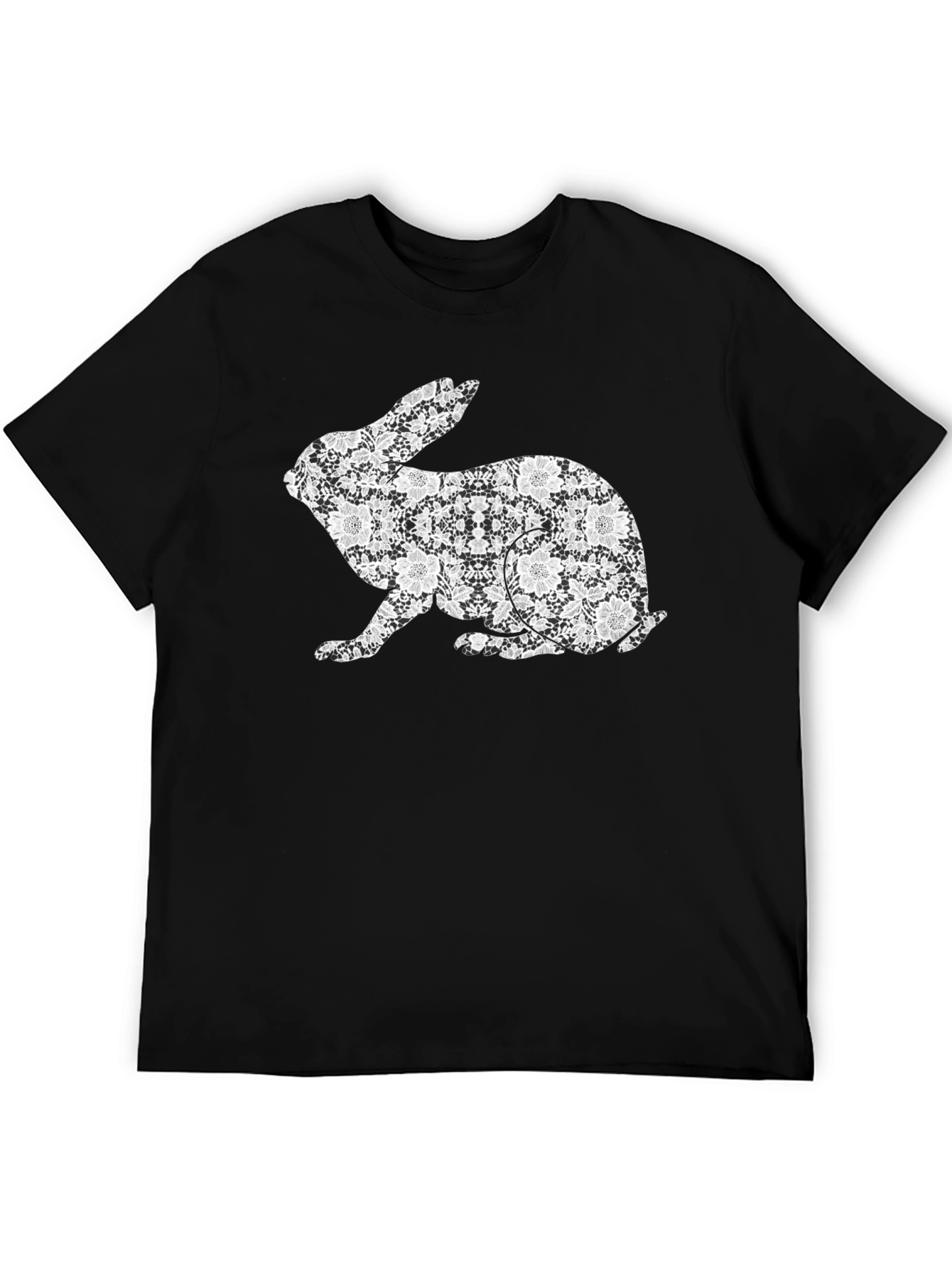 Black Floral Rabbit Graphic T-Shirt