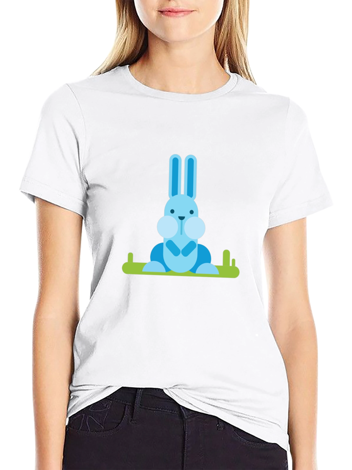 Blue Bunny Graphic Tee - Casual Black T-Shirt
