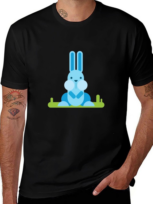 Blue Bunny Graphic Tee - Casual Black T-Shirt