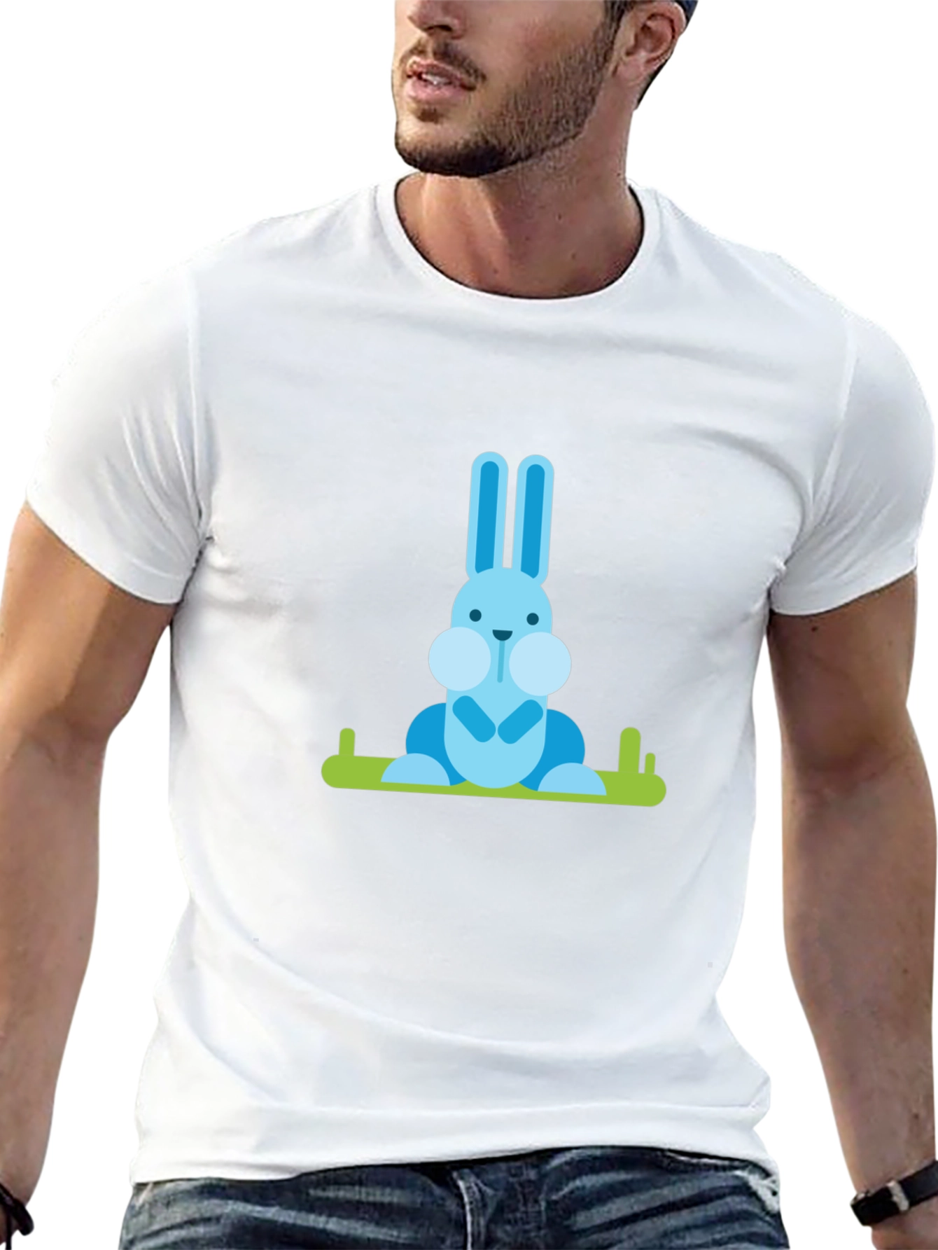 Blue Bunny Graphic Tee - Casual Black T-Shirt