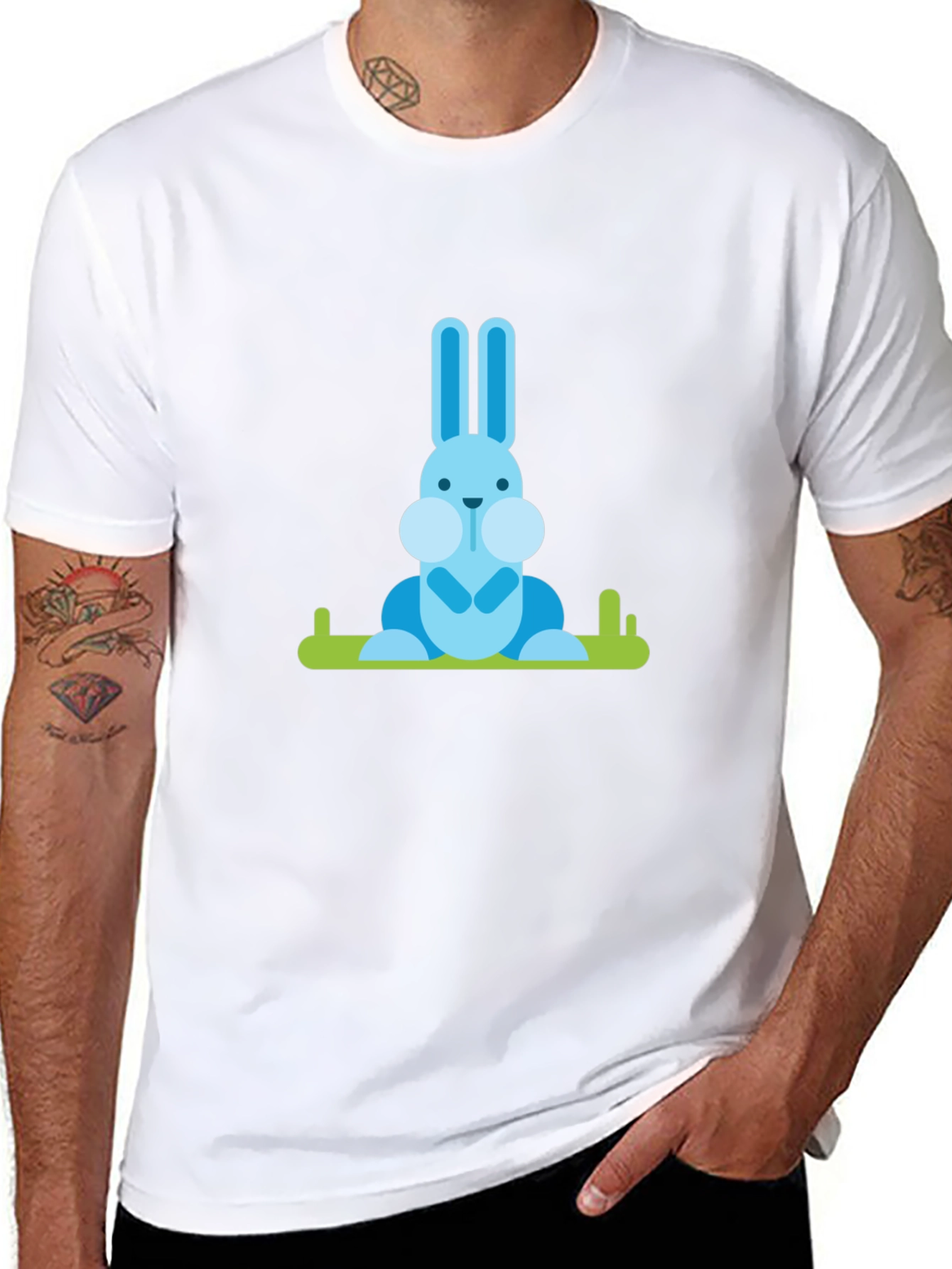 Blue Bunny Graphic Tee - Casual Black T-Shirt