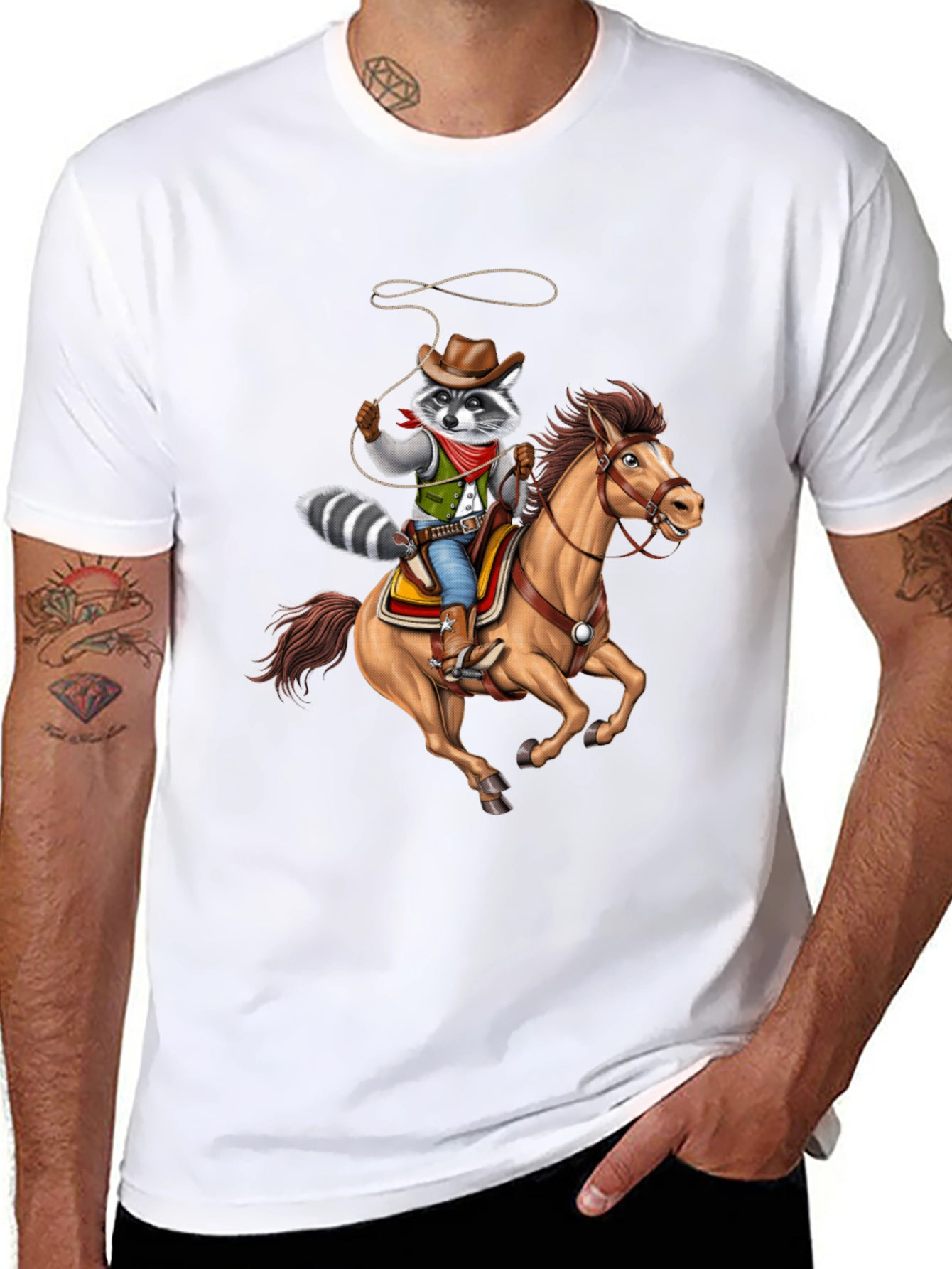 Cowboy Raccoon Graphic Tee - Western Humor T-Shirt