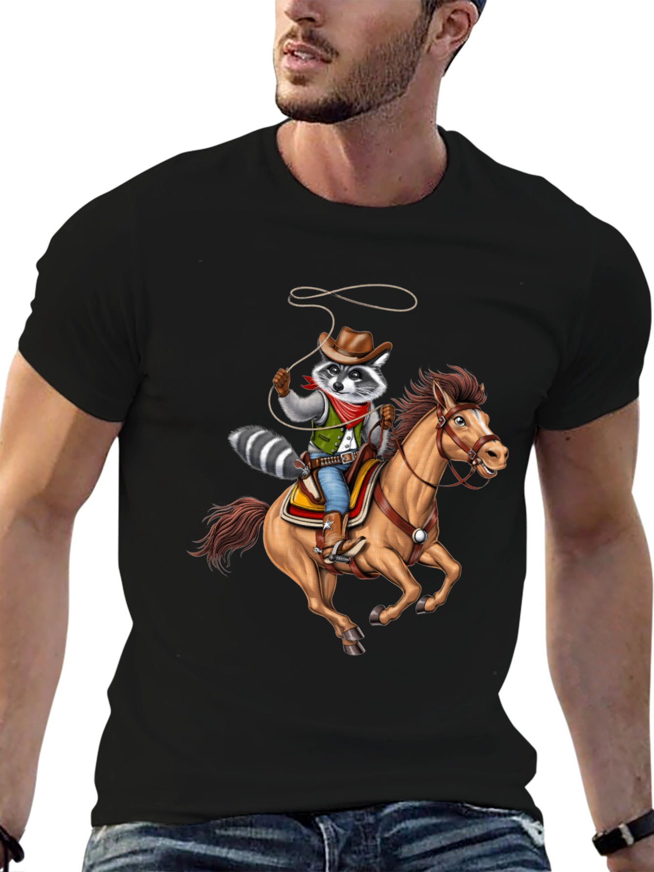 Cowboy Raccoon Graphic Tee - Western Humor T-Shirt