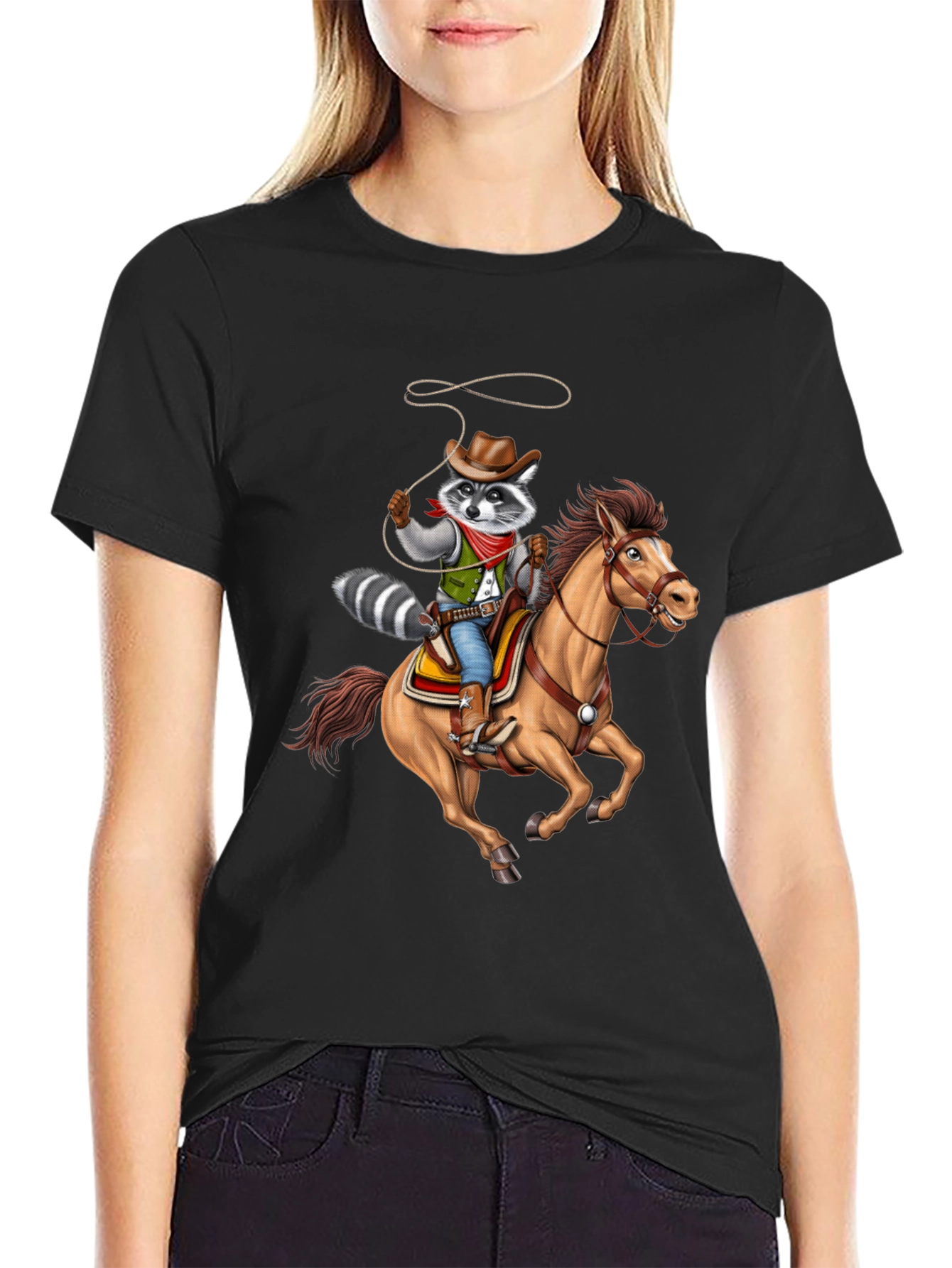 Cowboy Raccoon Graphic Tee - Western Humor T-Shirt