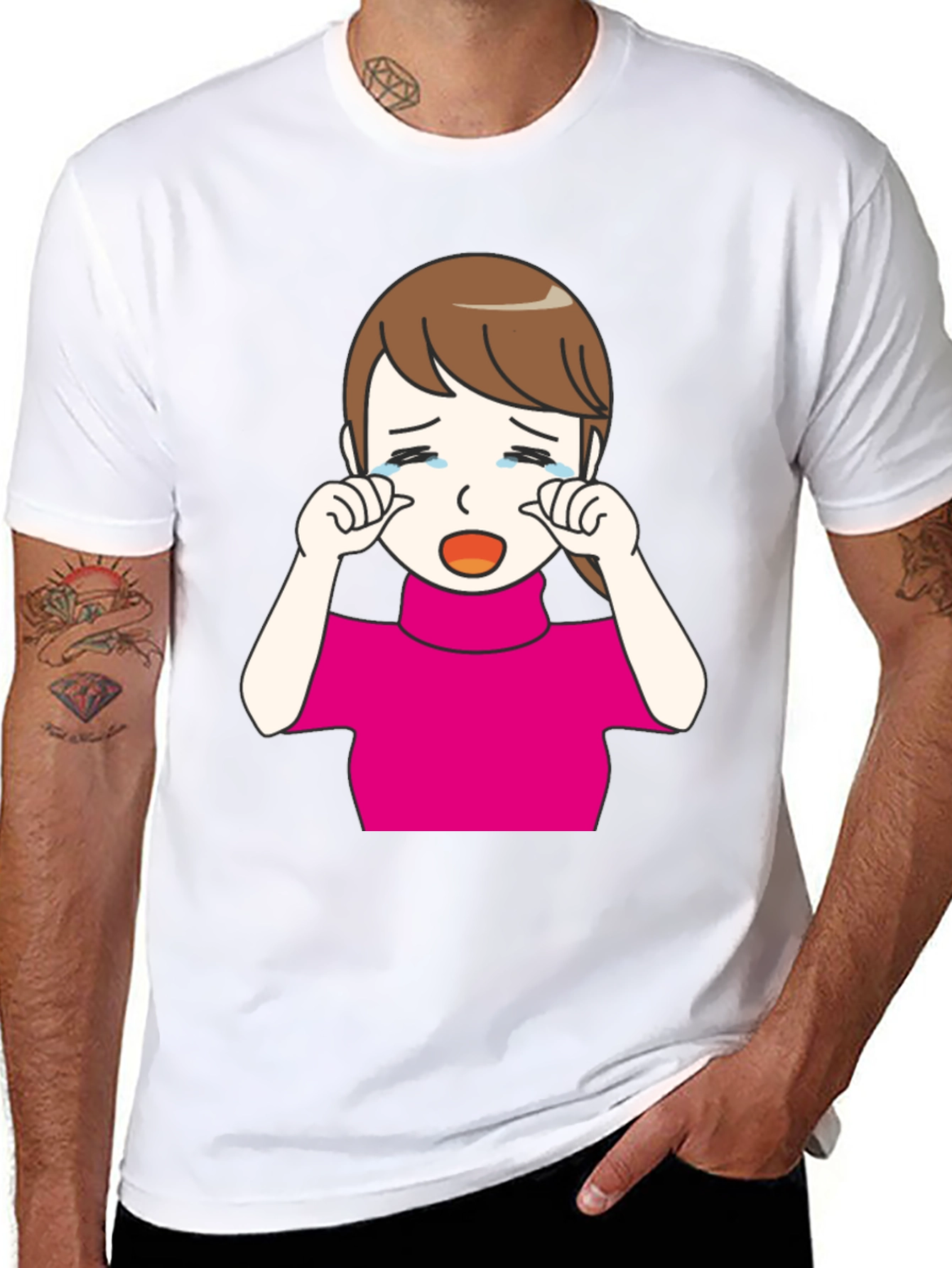 Crying Girl Graphic T-Shirt - Trendy Black Tee