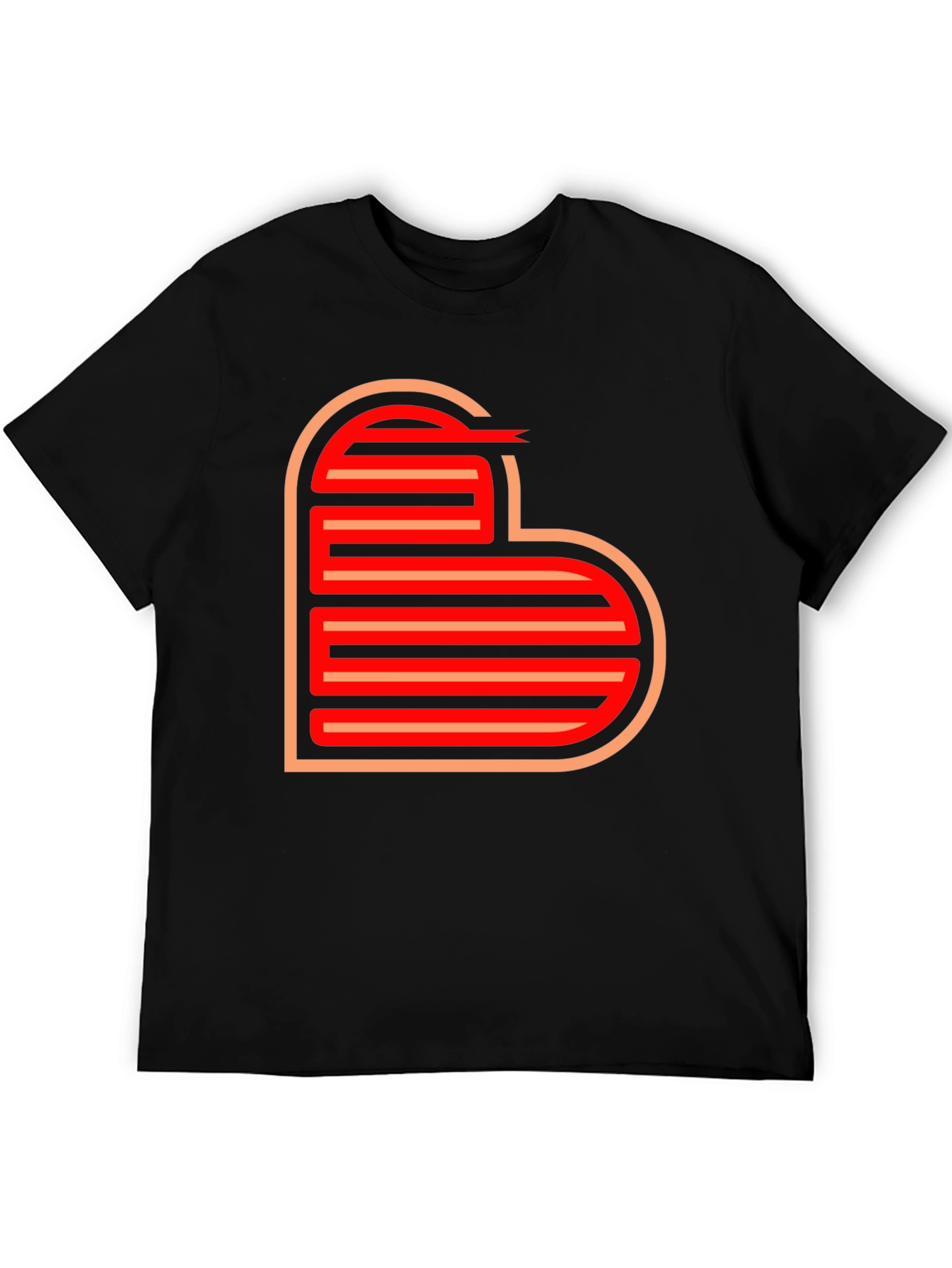 Retro Striped Heart Graphic Tee - Black