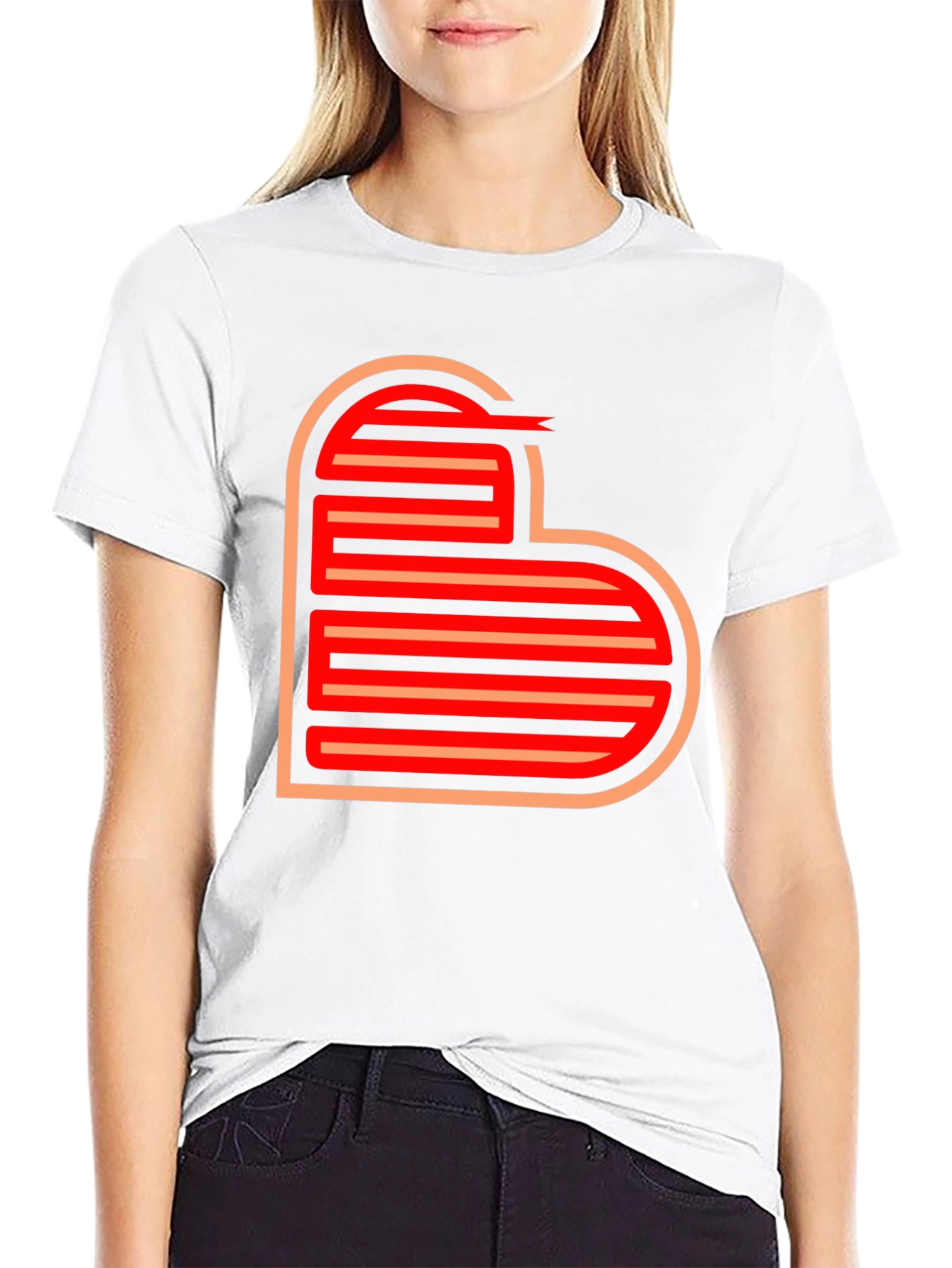 Retro Striped Heart Graphic Tee - Black