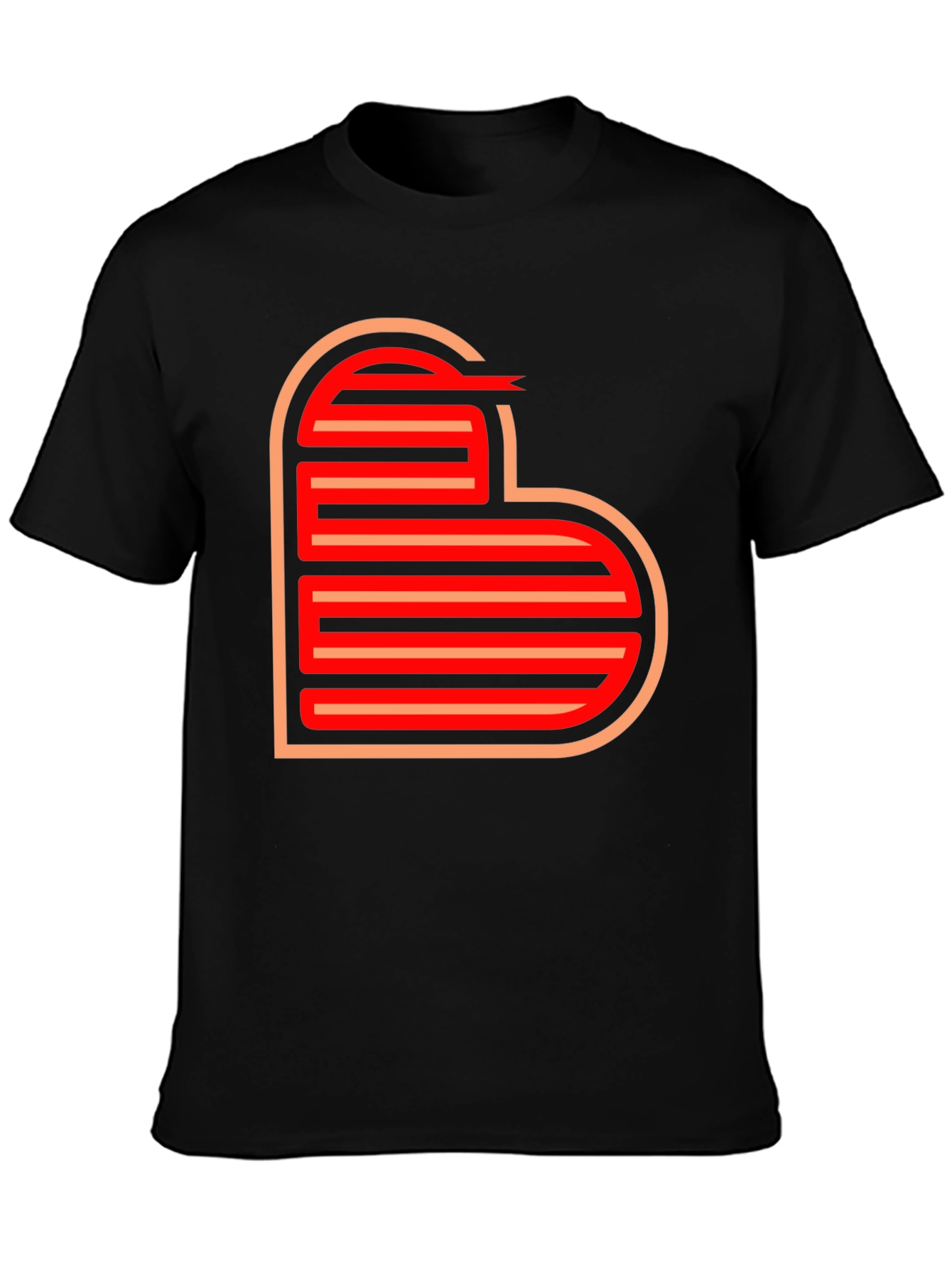 Retro Striped Heart Graphic Tee - Black