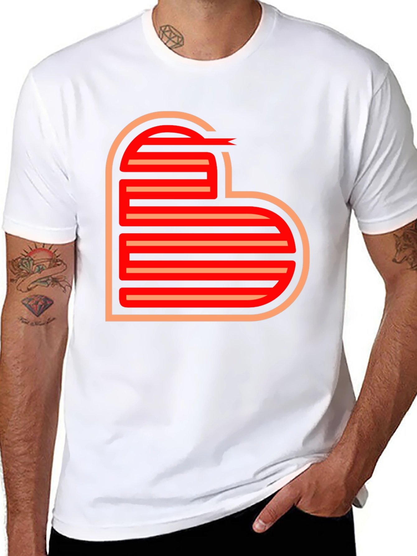 Retro Striped Heart Graphic Tee - Black