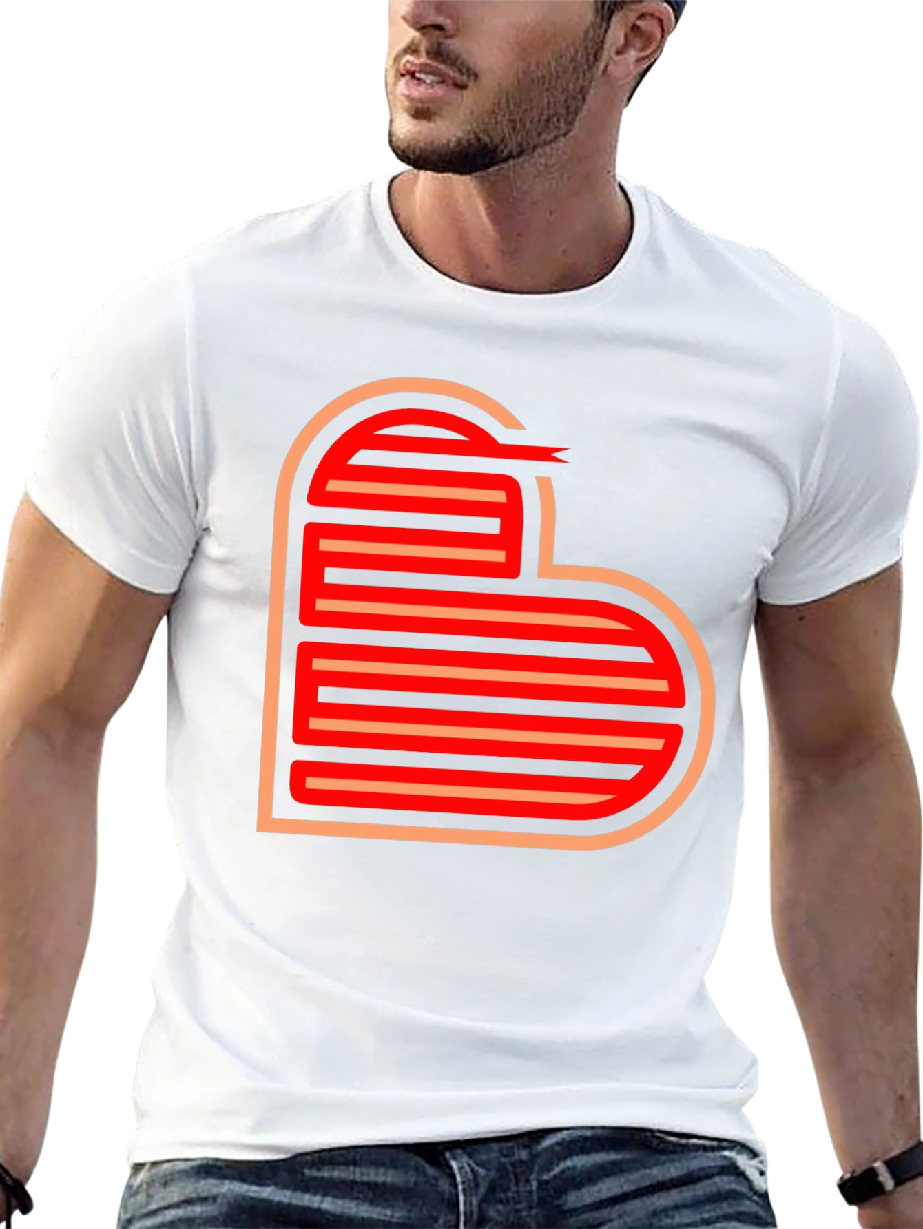 Retro Striped Heart Graphic Tee - Black