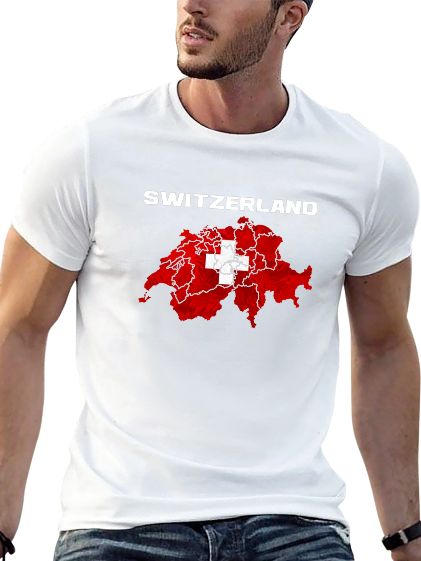 Switzerland Flag Map T-Shirt - Black