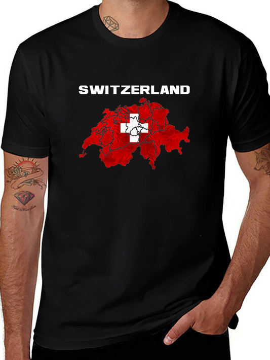 Switzerland Flag Map T-Shirt - Black