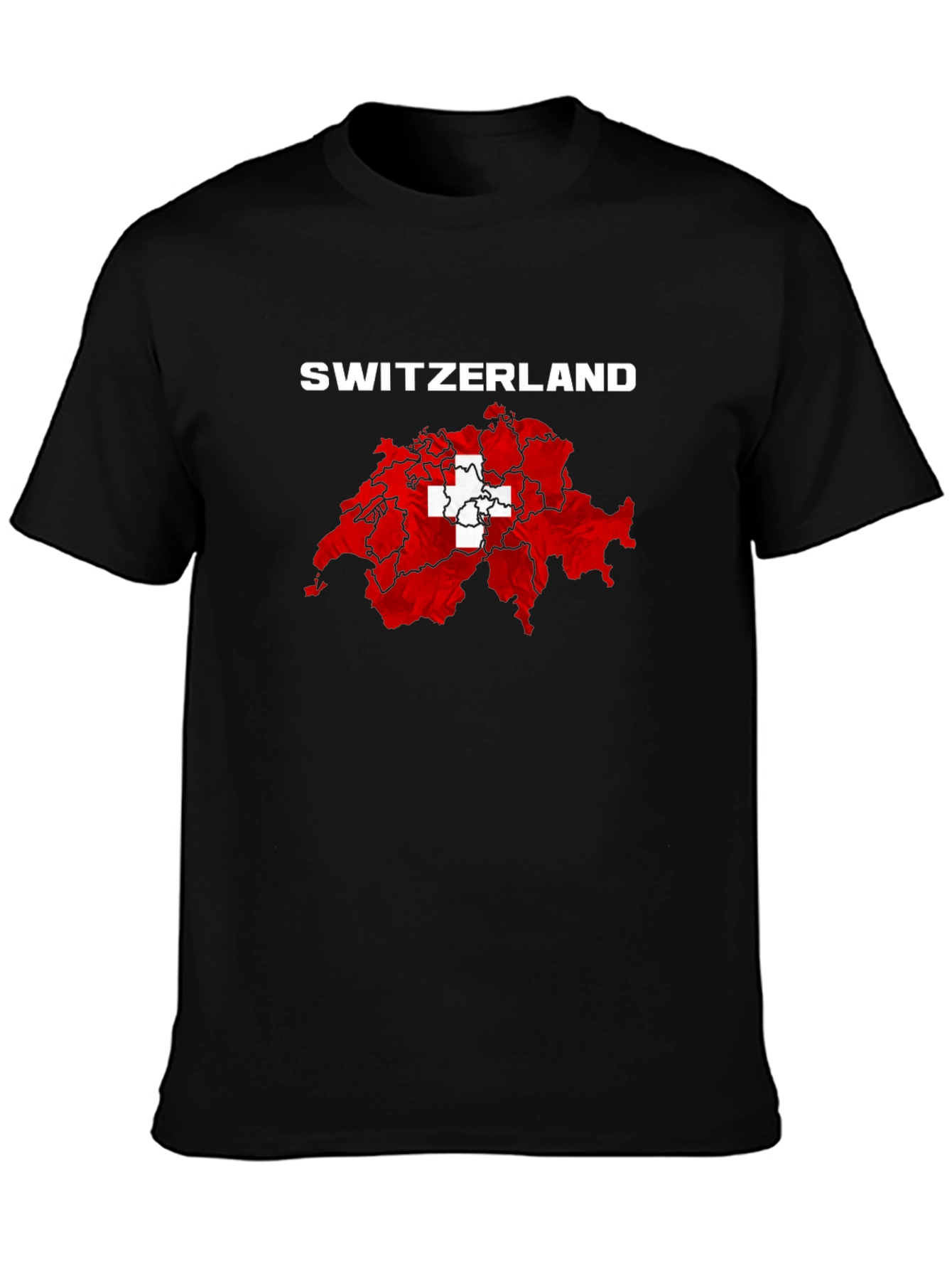 Switzerland Flag Map T-Shirt - Black