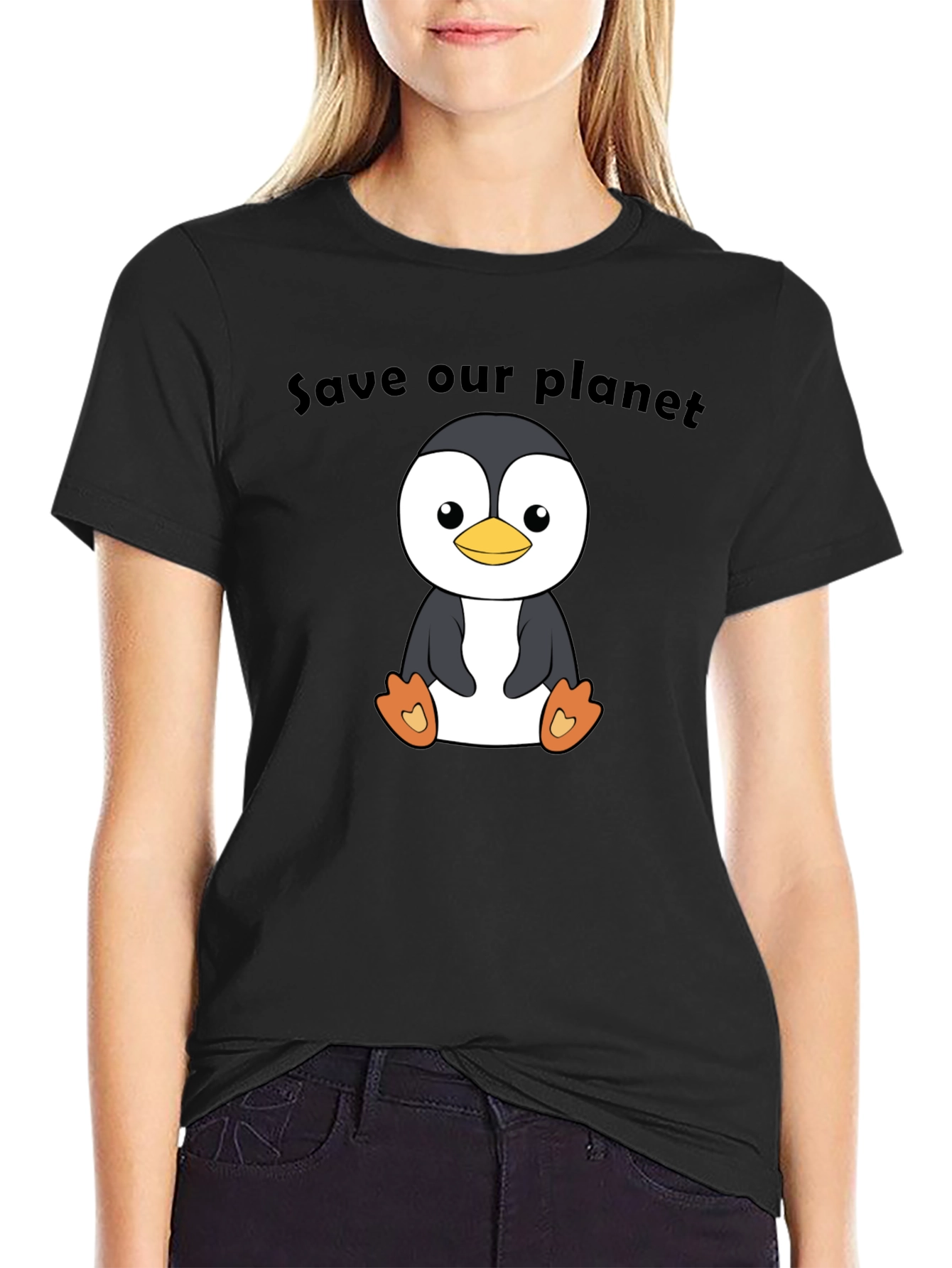 Save Our Planet Penguin Graphic Tee - Black