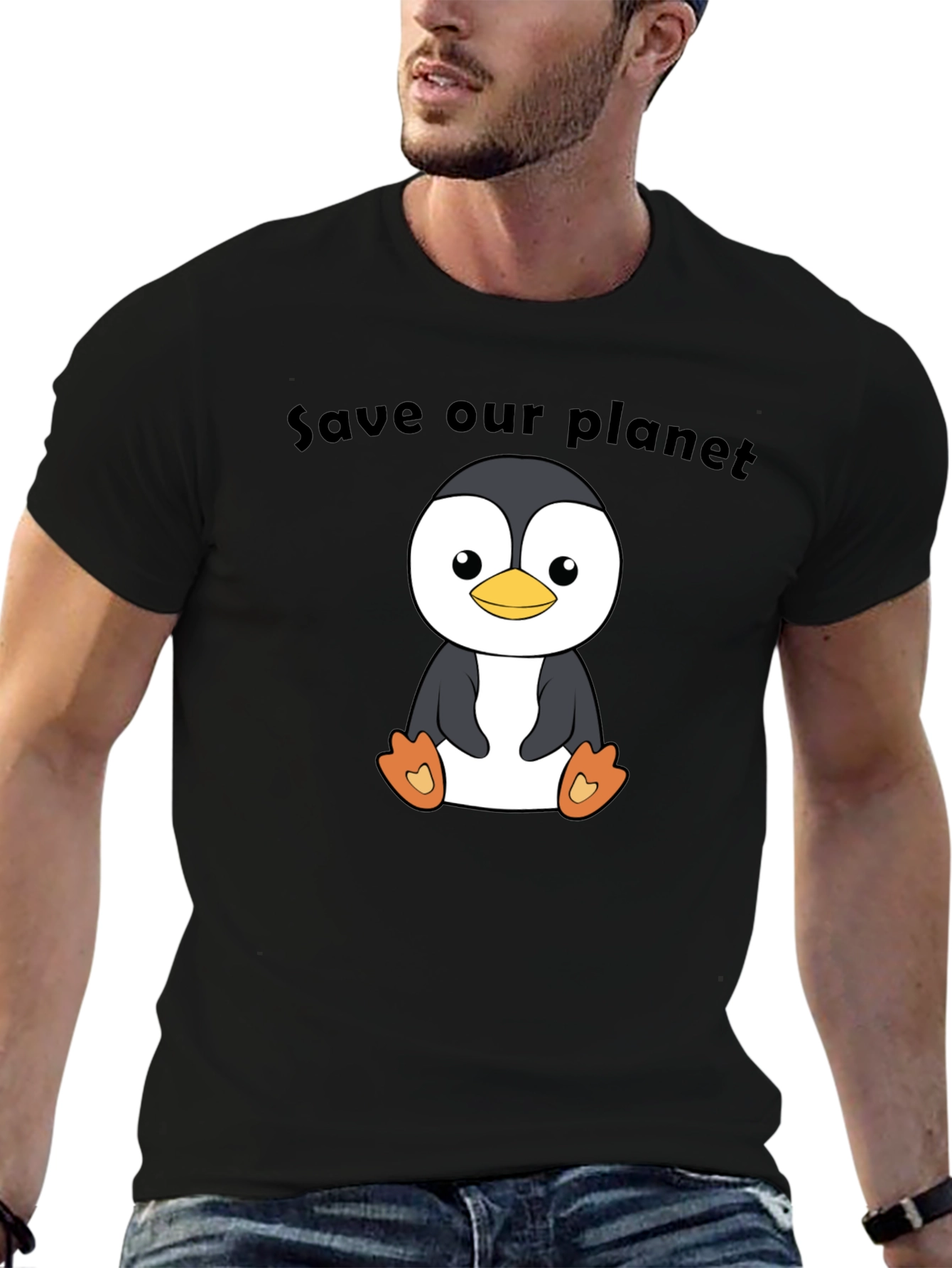 Save Our Planet Penguin Graphic Tee - Black
