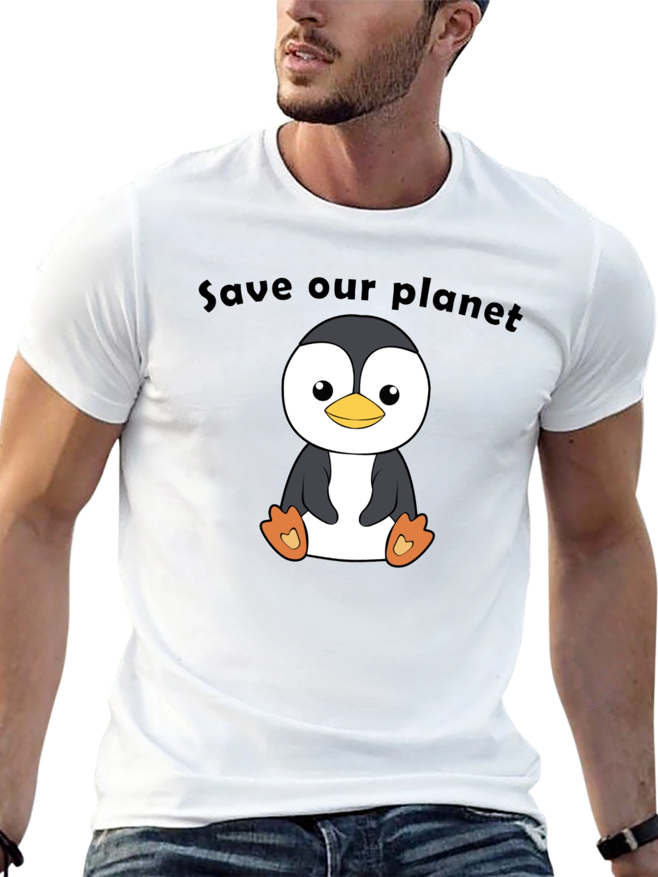 Save Our Planet Penguin Graphic Tee - Black