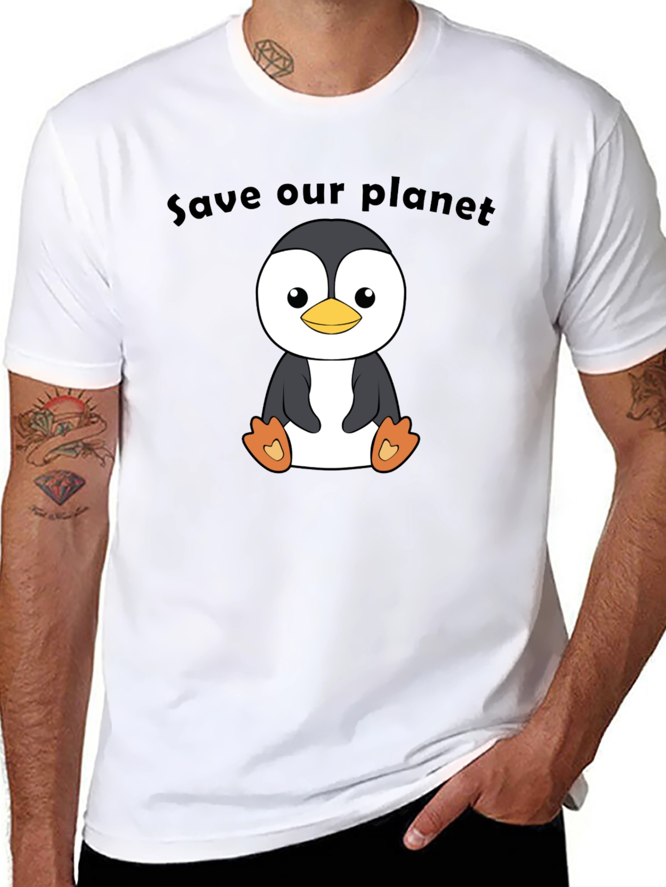 Save Our Planet Penguin Graphic Tee - Black