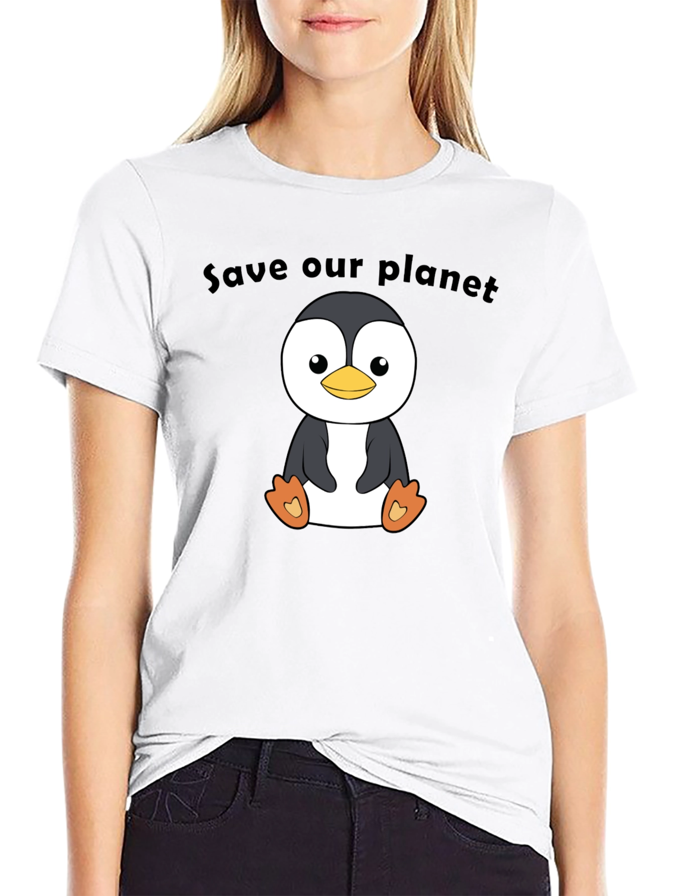 Save Our Planet Penguin Graphic Tee - Black