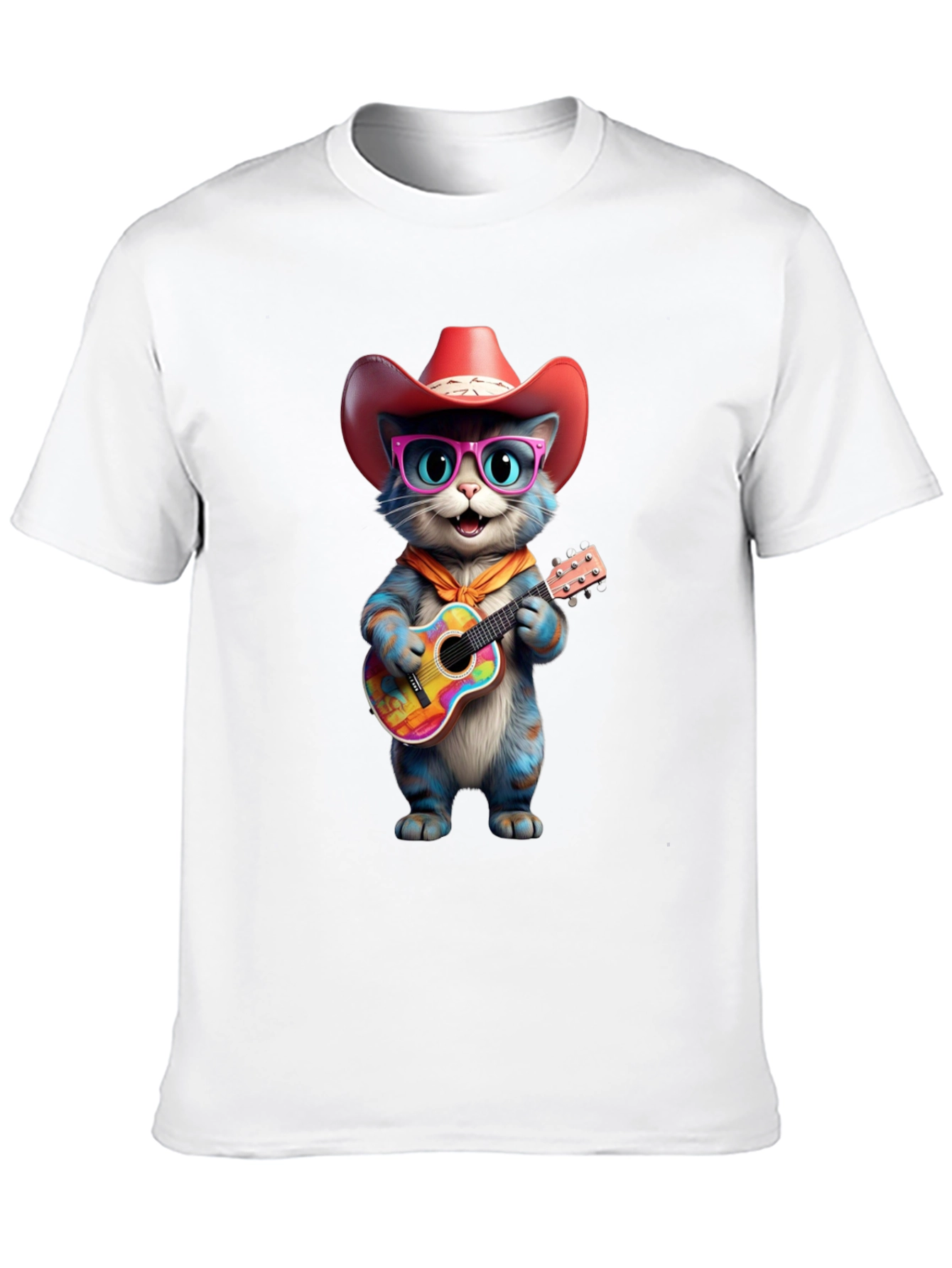 Cool Cat Cowboy T-Shirt: Blue Cat Plays Guitar