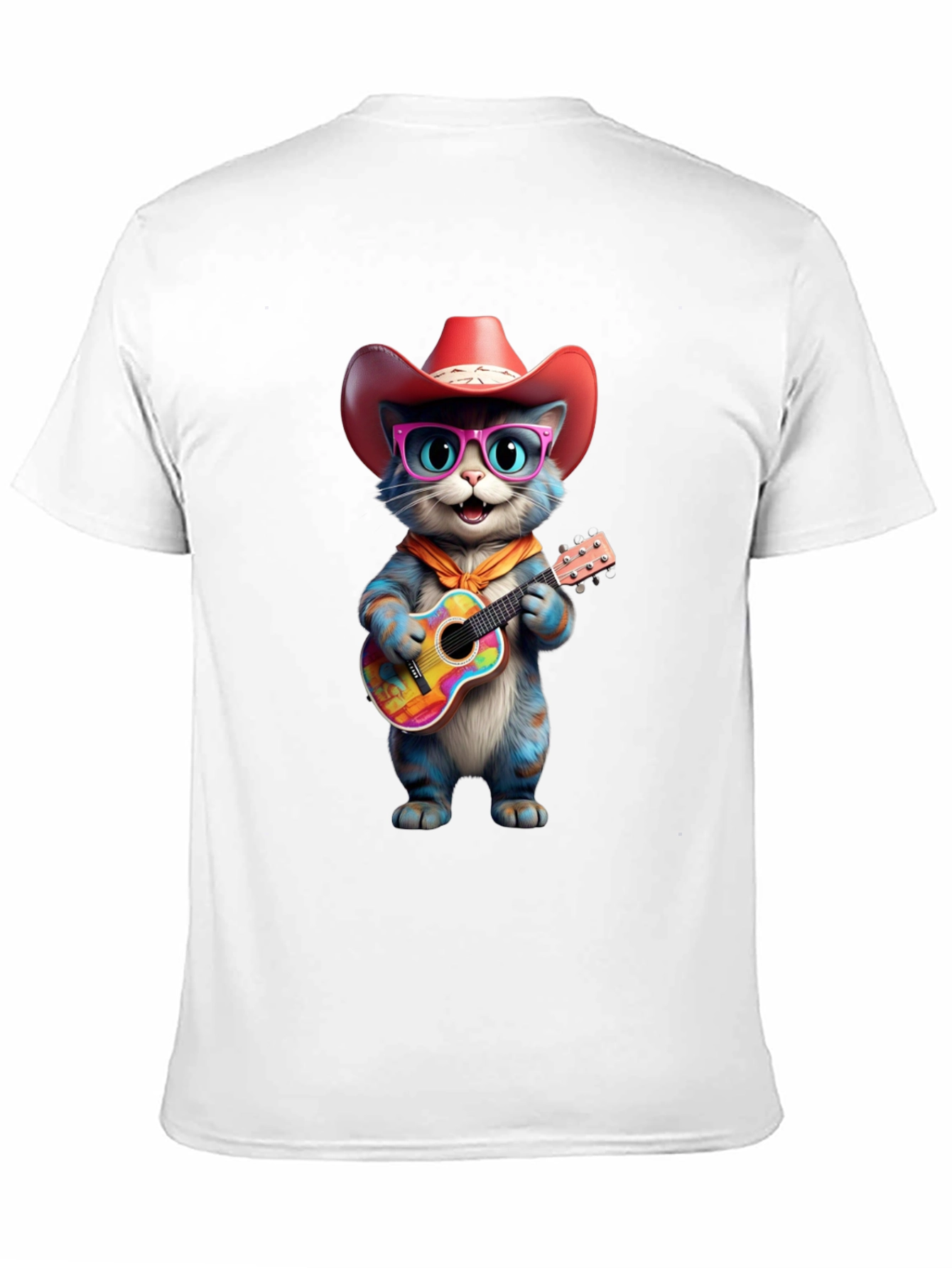 Cool Cat Cowboy T-Shirt: Blue Cat Plays Guitar