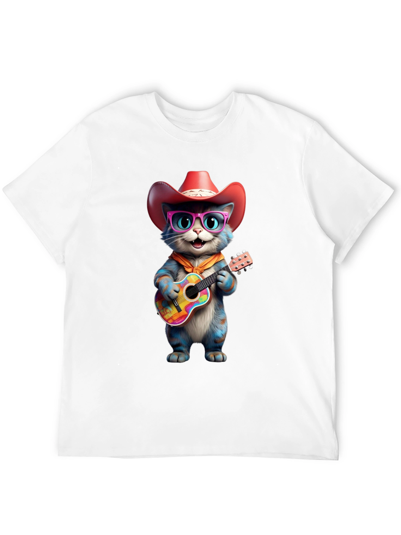 Cool Cat Cowboy T-Shirt: Blue Cat Plays Guitar
