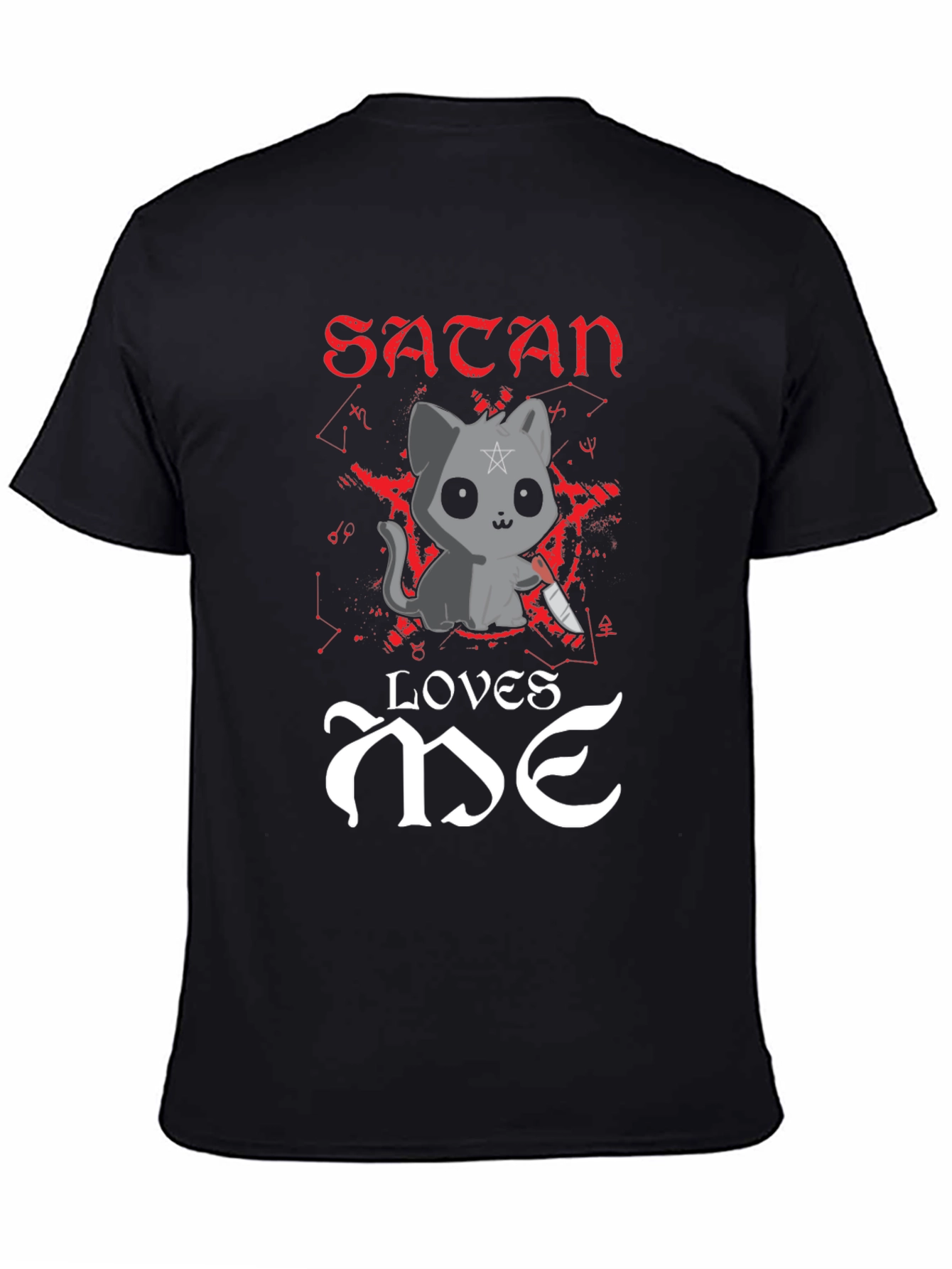 Satan Loves Me T-Shirt - Cute Cat with Knife