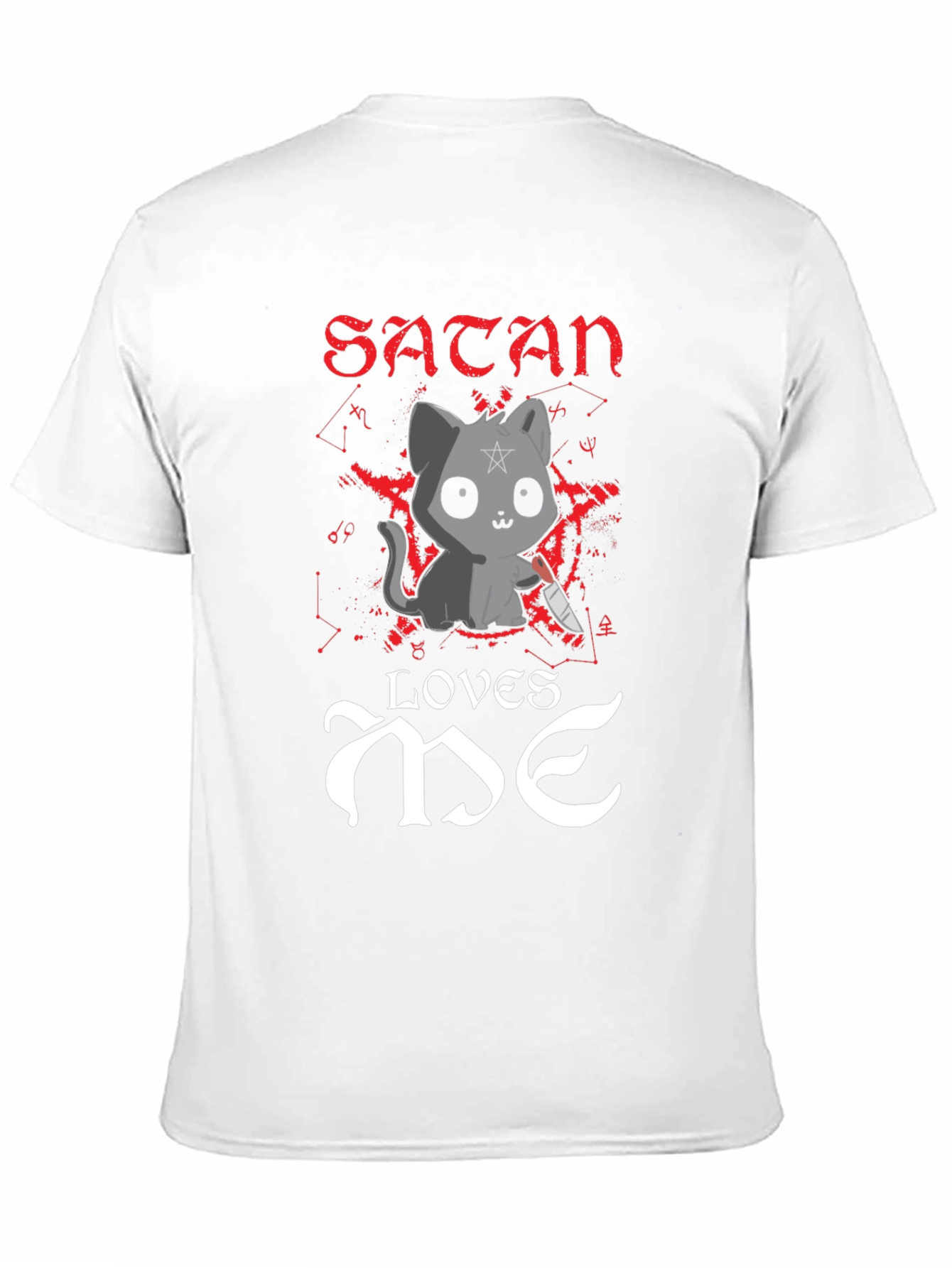 Satan Loves Me T-Shirt - Cute Cat with Knife