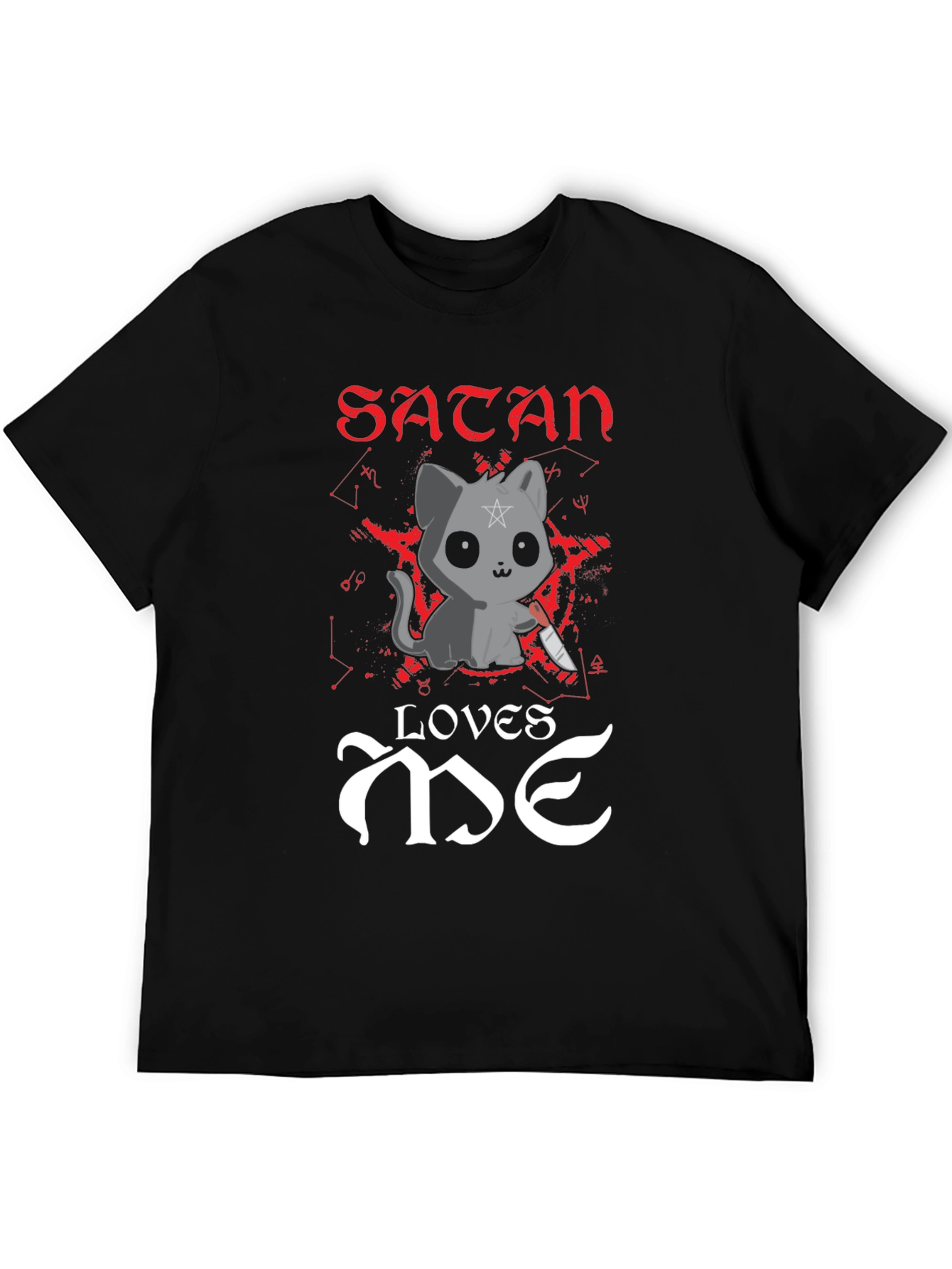 Satan Loves Me T-Shirt - Cute Cat with Knife