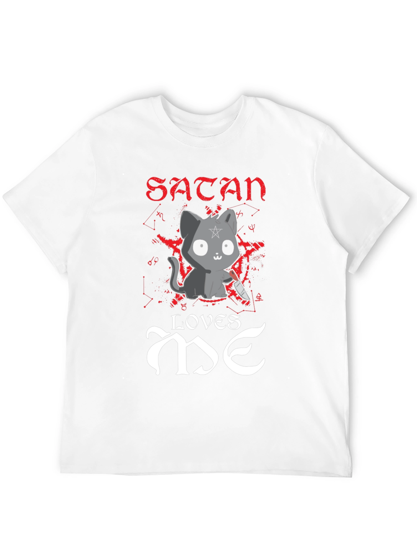 Satan Loves Me T-Shirt - Cute Cat with Knife