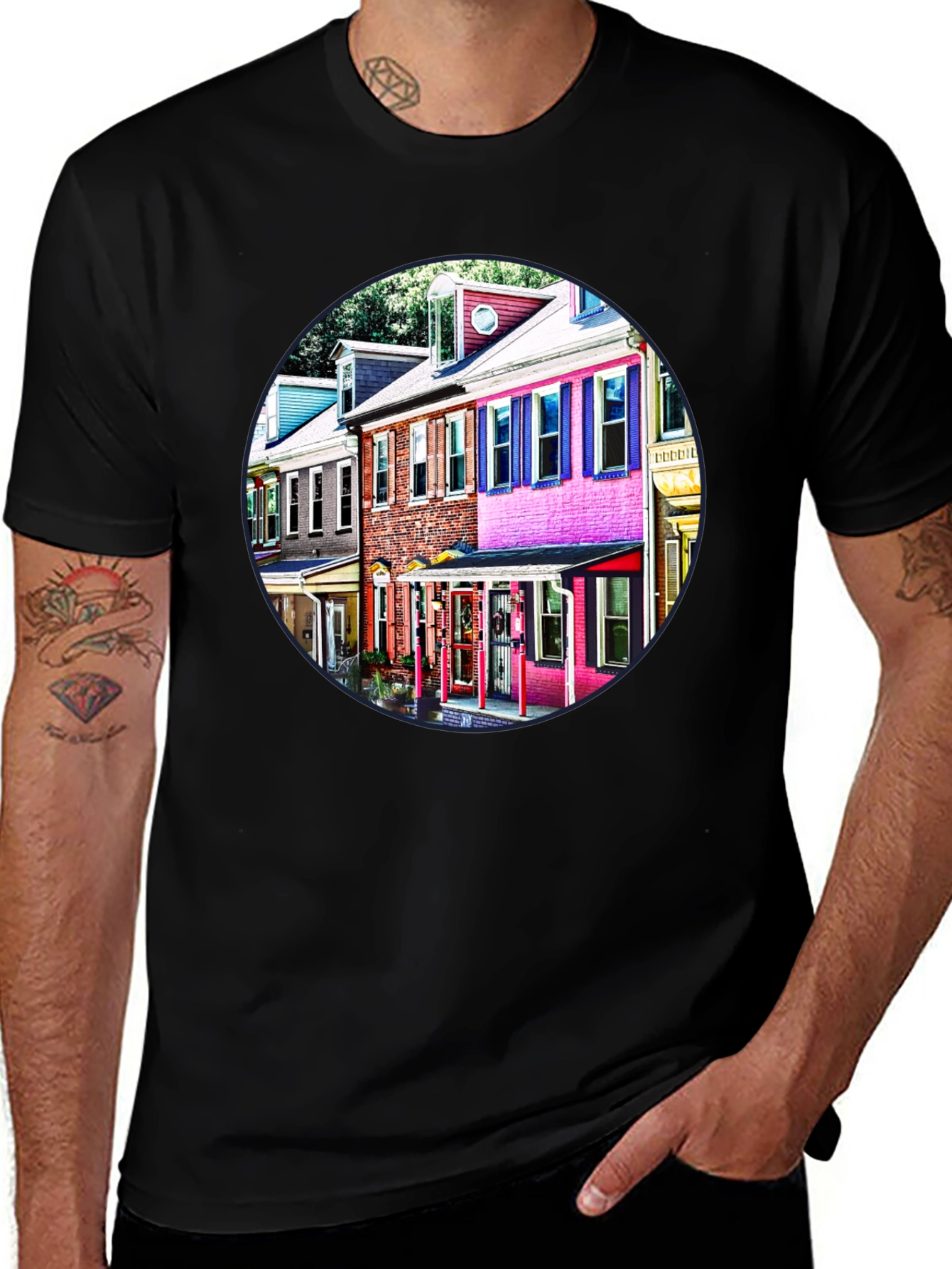 Colorful Houses Black Tee