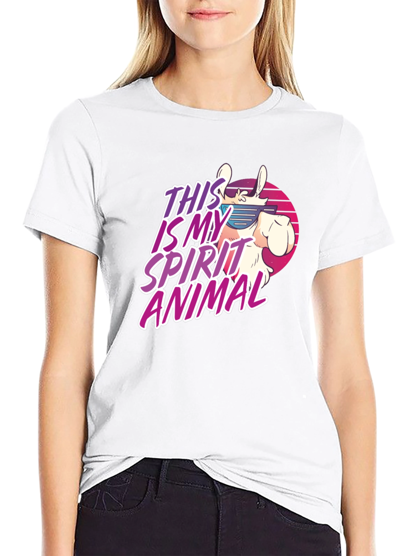 Retro Llama Spirit Animal Graphic T-Shirt