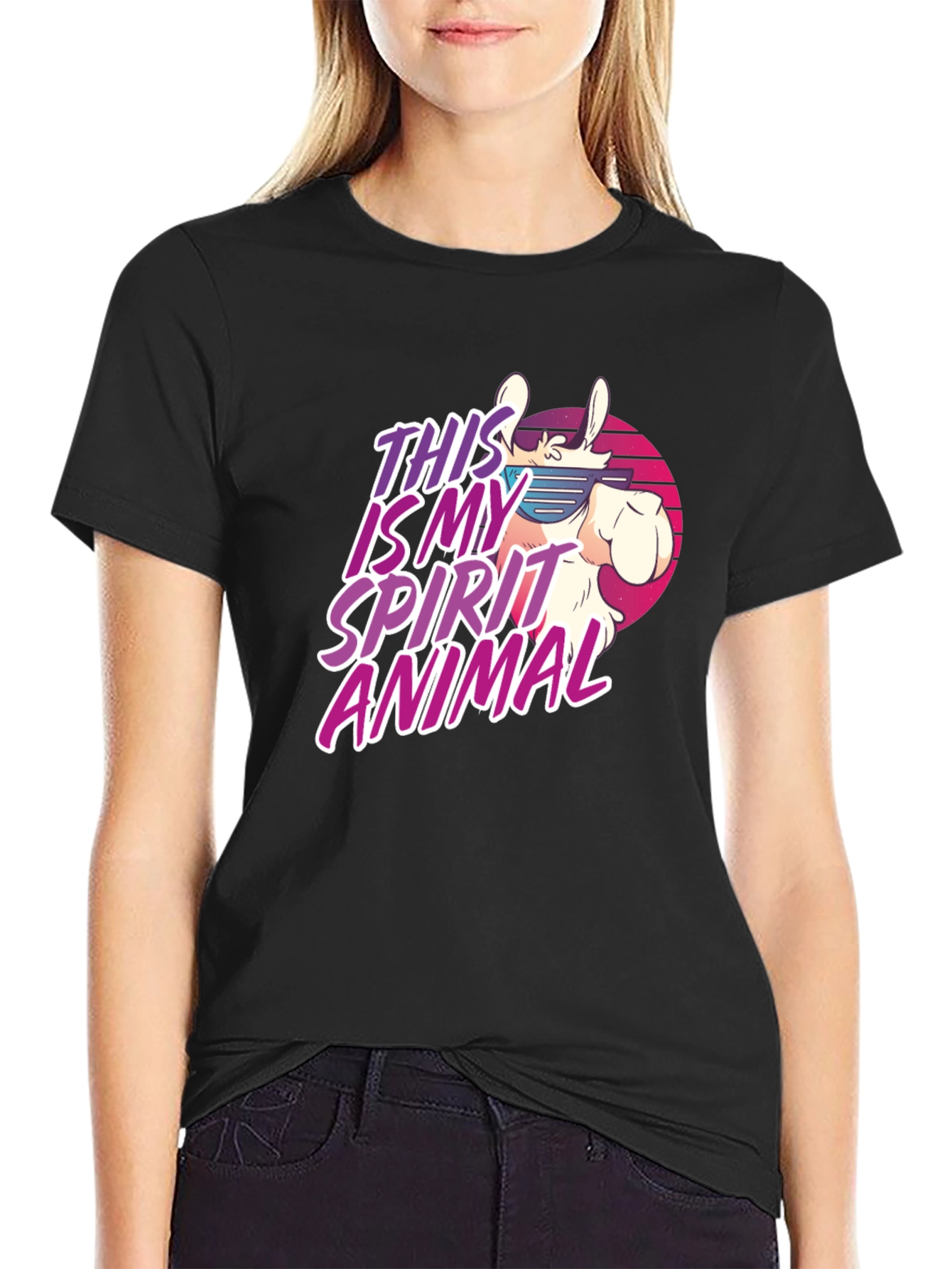Retro Llama Spirit Animal Graphic T-Shirt