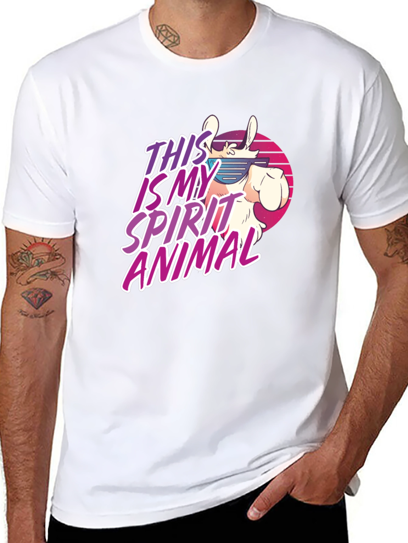 Retro Llama Spirit Animal Graphic T-Shirt