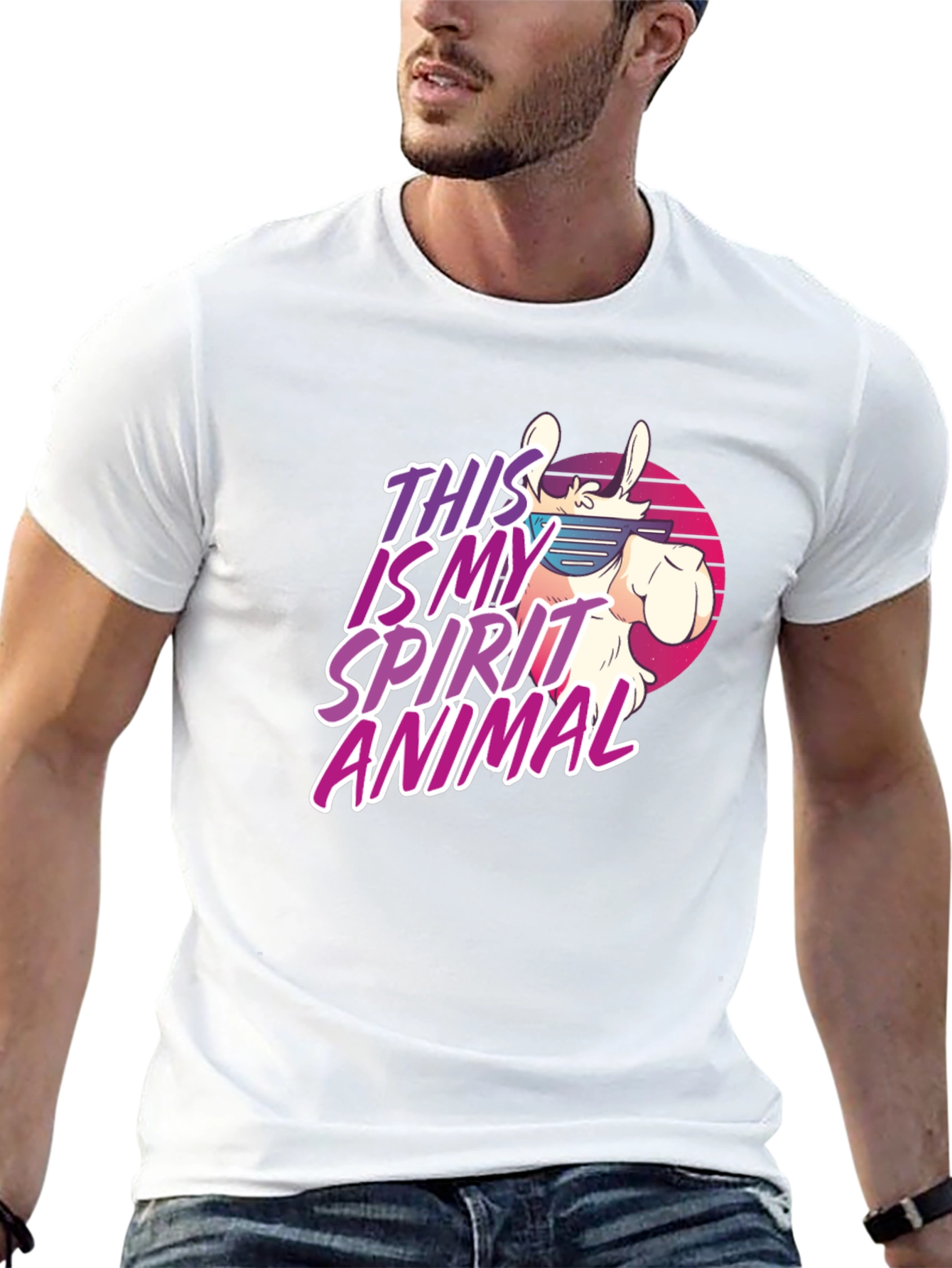 Retro Llama Spirit Animal Graphic T-Shirt