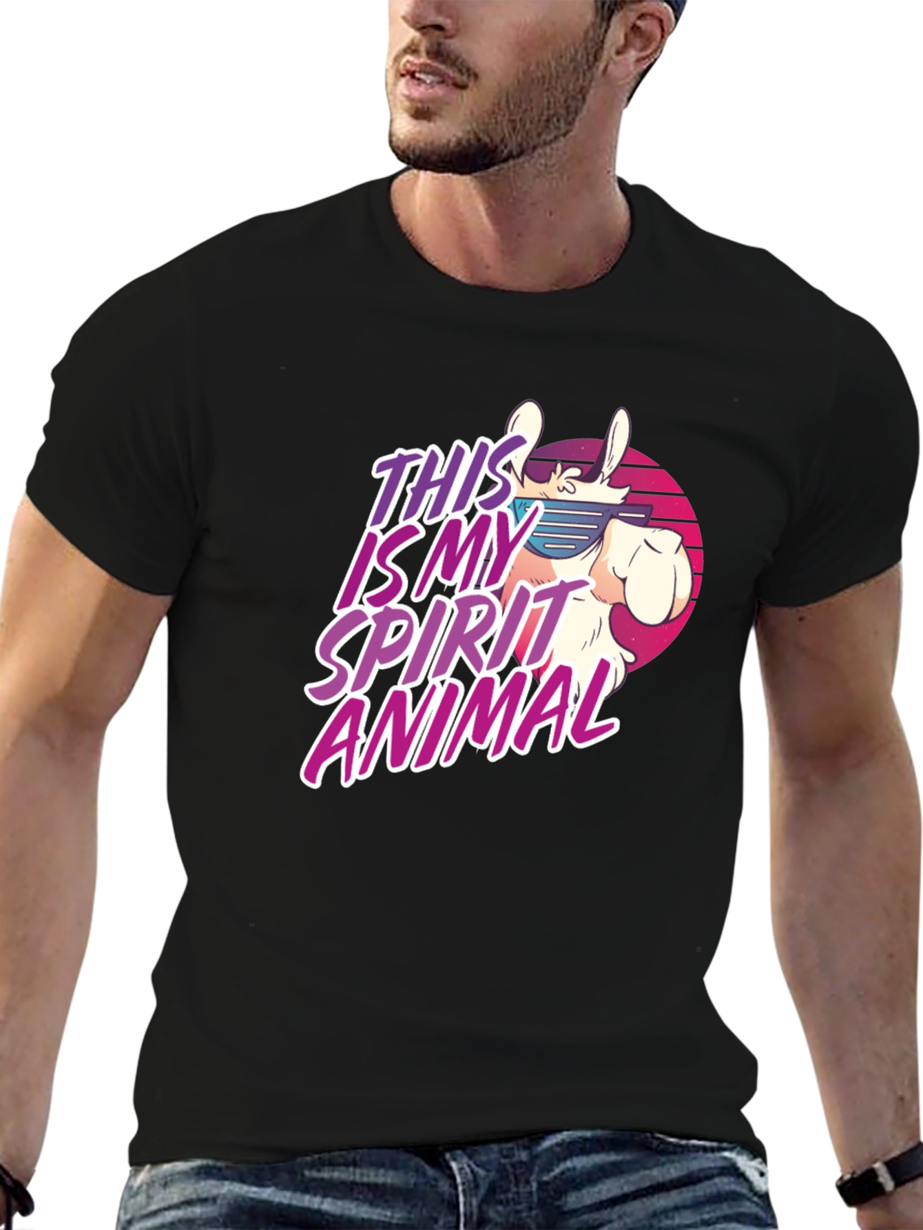 Retro Llama Spirit Animal Graphic T-Shirt