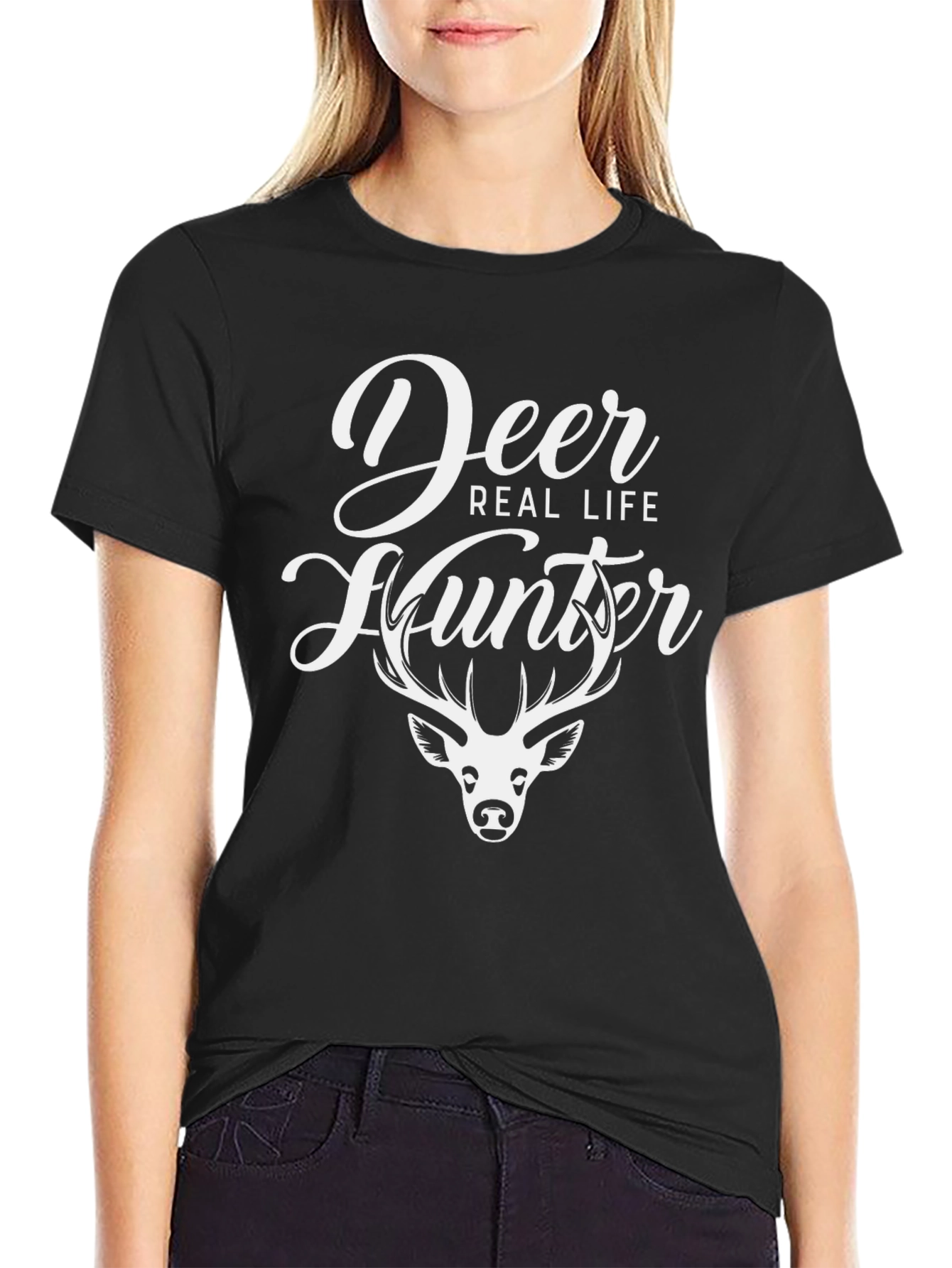 Deer Hunter Graphic Tee - Black Cotton Shirt