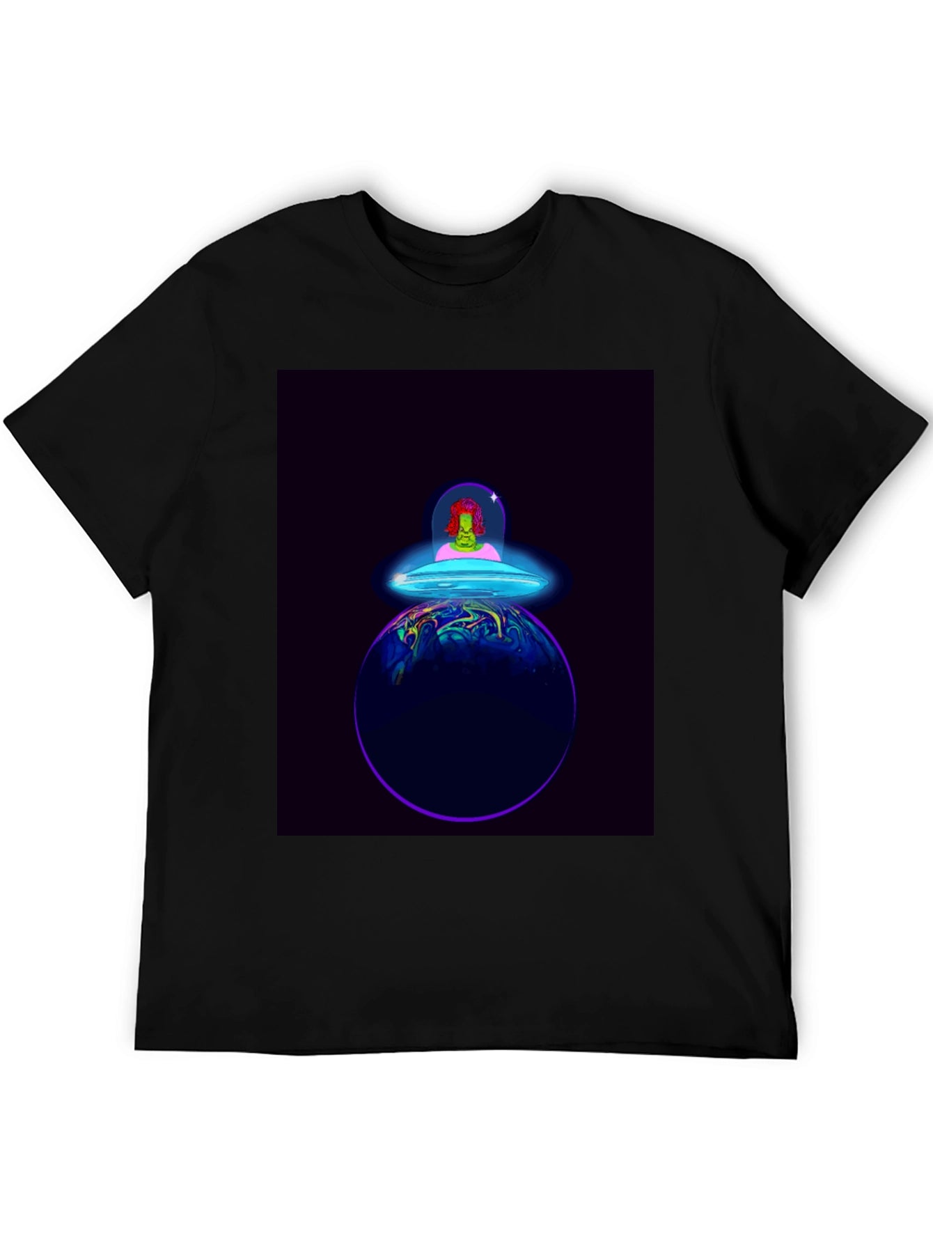 Alien Spaceship Graphic Tee - Black Cotton T-Shirt