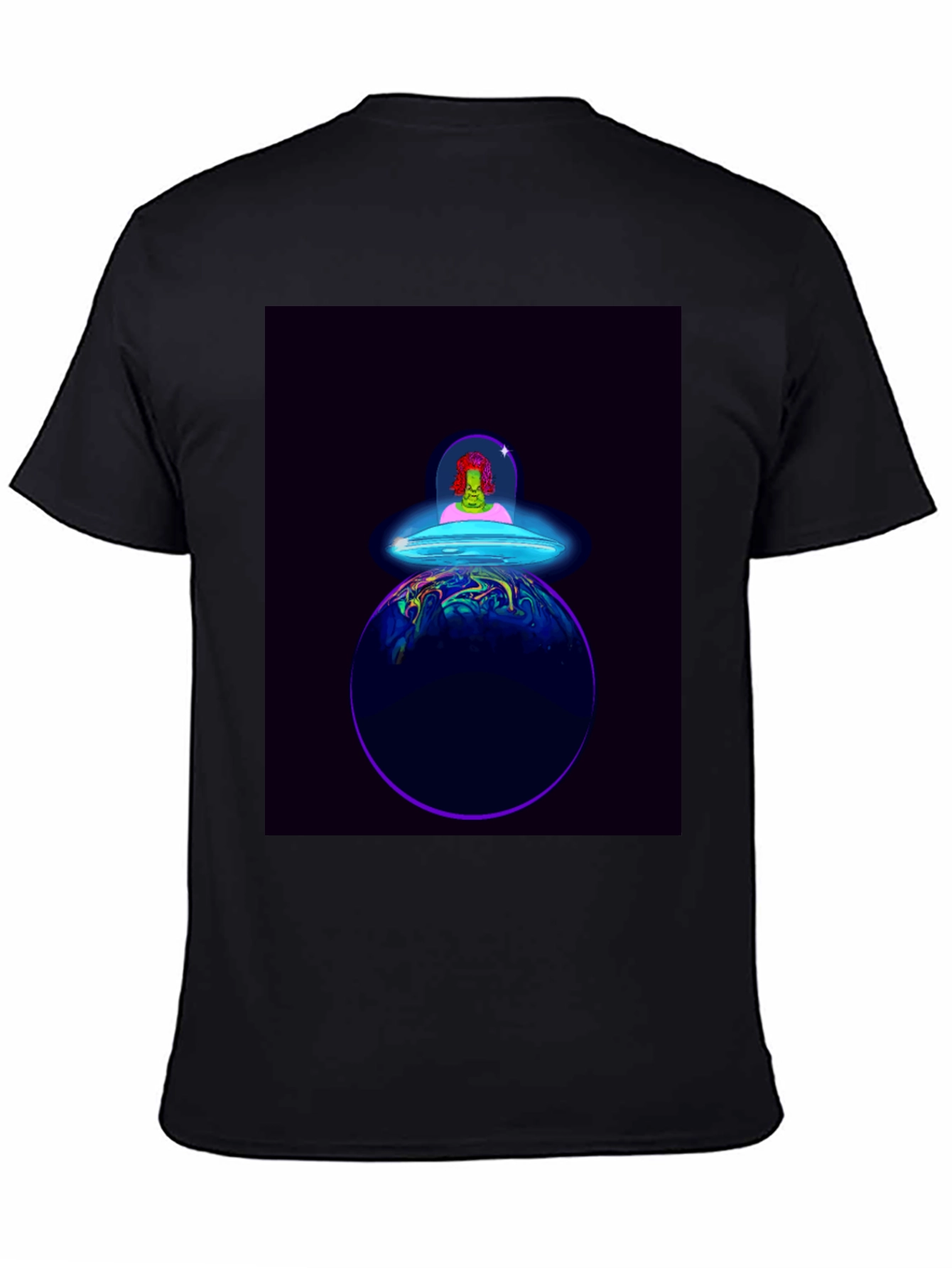 Alien Spaceship Graphic Tee - Black Cotton T-Shirt