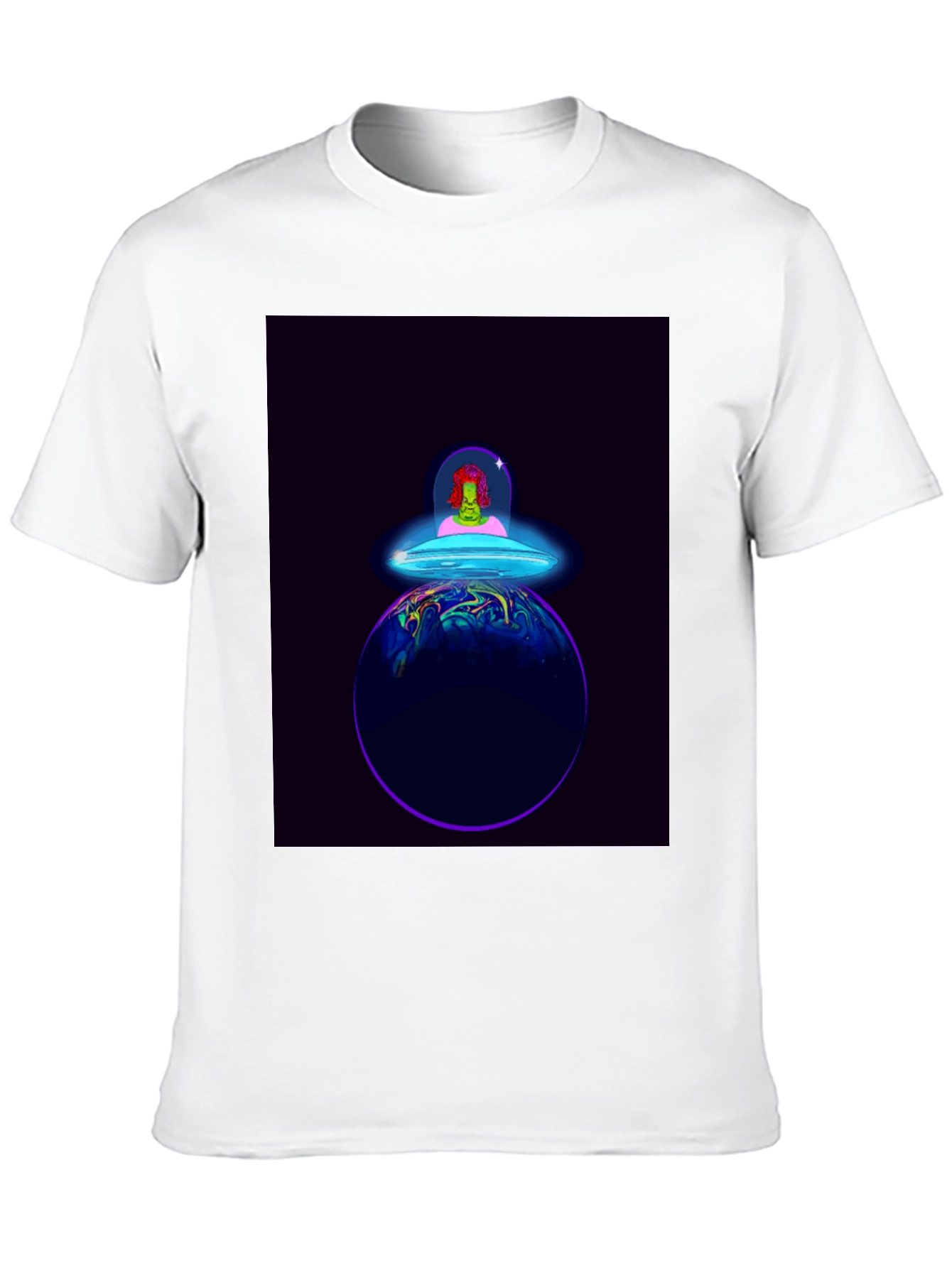 Alien Spaceship Graphic Tee - Black Cotton T-Shirt