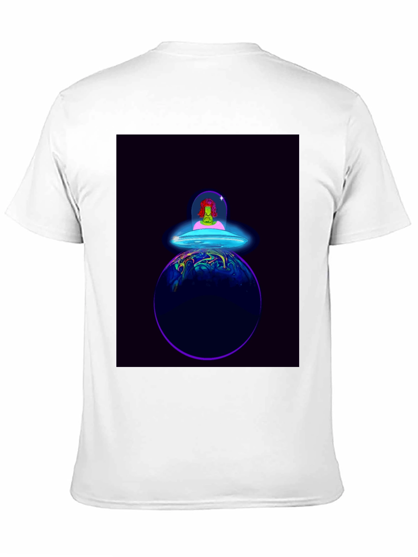 Alien Spaceship Graphic Tee - Black Cotton T-Shirt