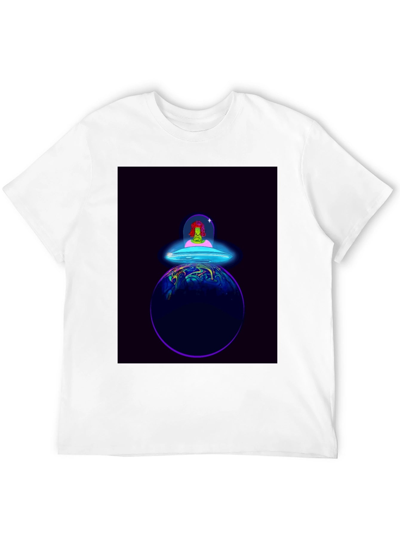 Alien Spaceship Graphic Tee - Black Cotton T-Shirt