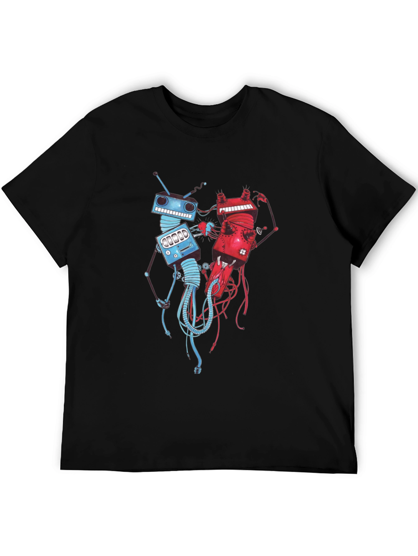 Robots Fighting Black T-Shirt