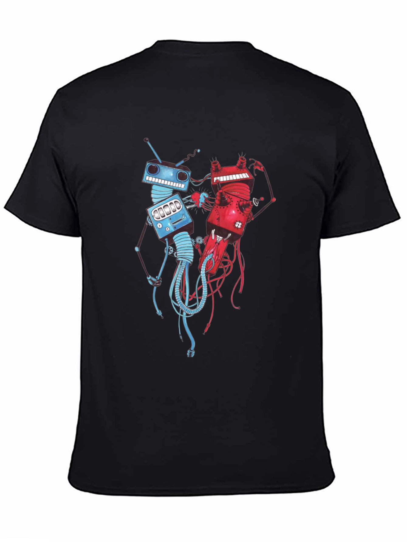 Robots Fighting Black T-Shirt
