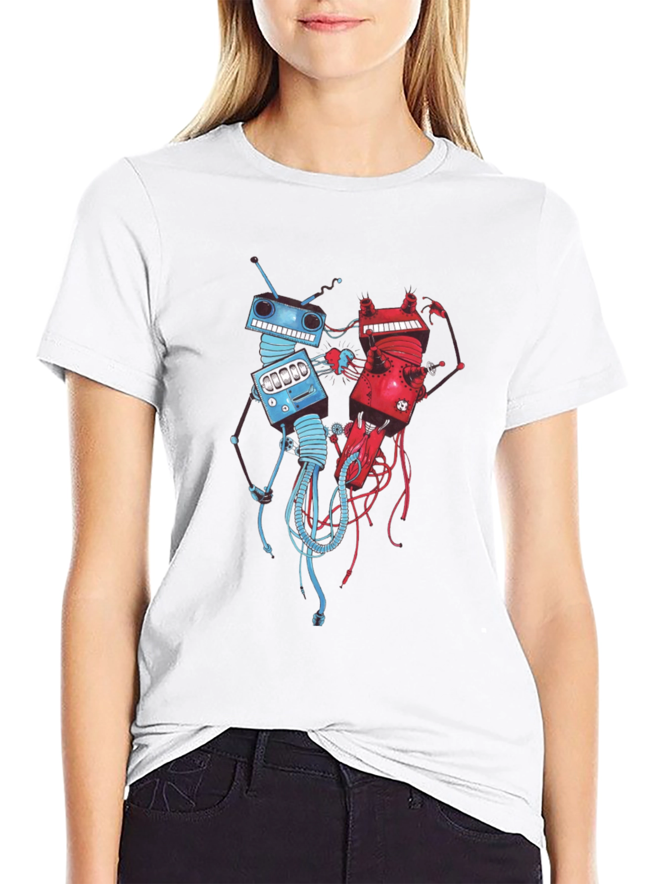 Robots Fighting Black T-Shirt