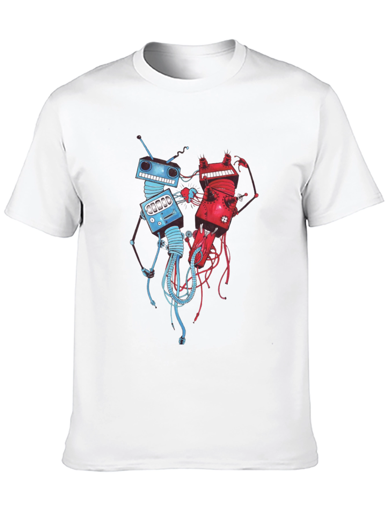 Robots Fighting Black T-Shirt