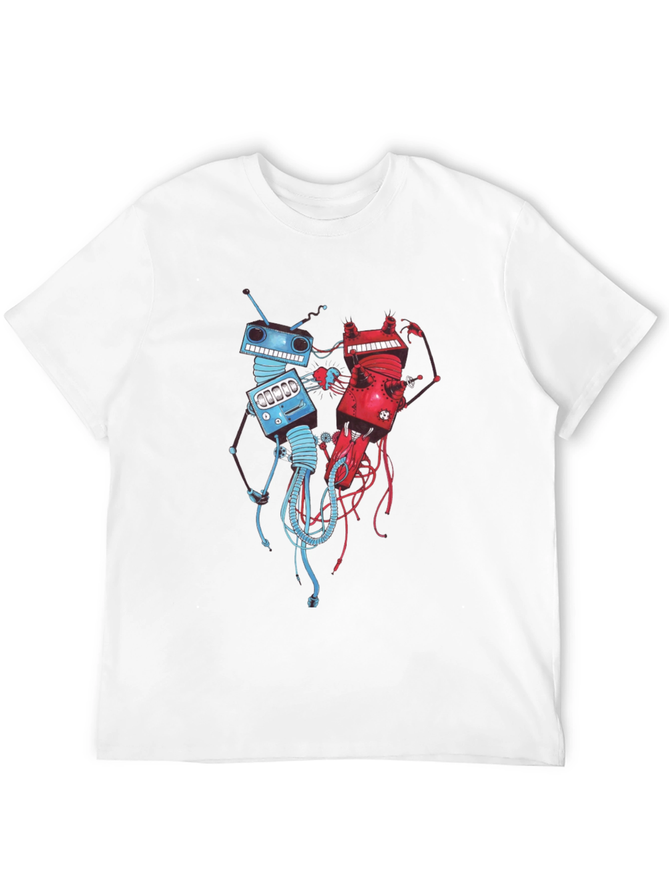 Robots Fighting Black T-Shirt